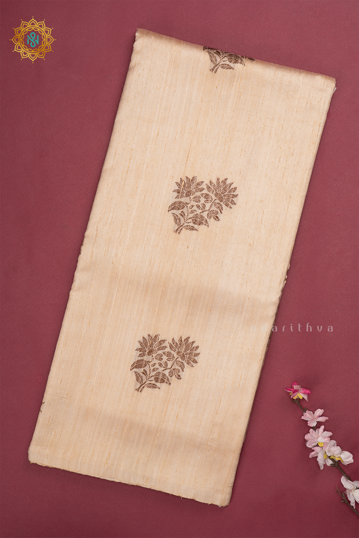 Off White with Pink Pure Banarasi Raw Silk Saree With Allover Zari Buttas