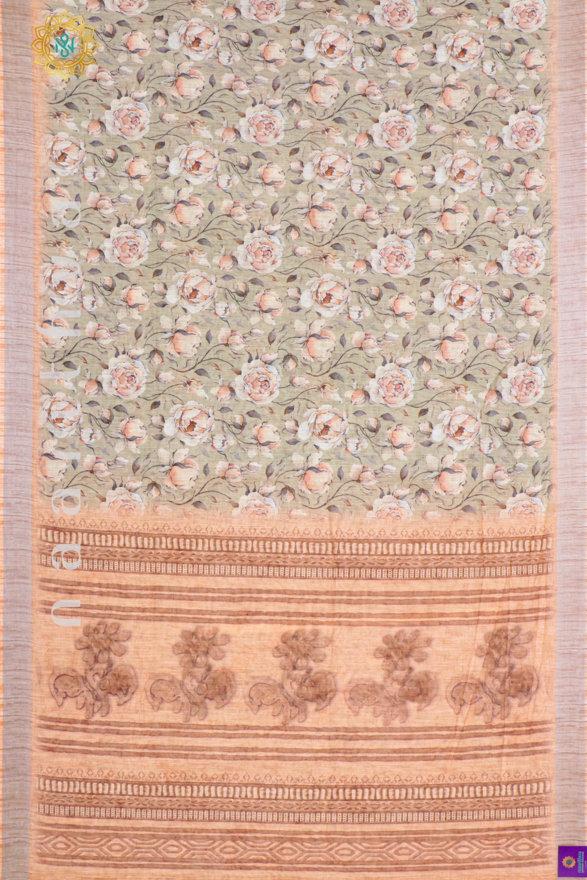 SAGE GREEN WITH ORANGE - LINEN BY COTTON