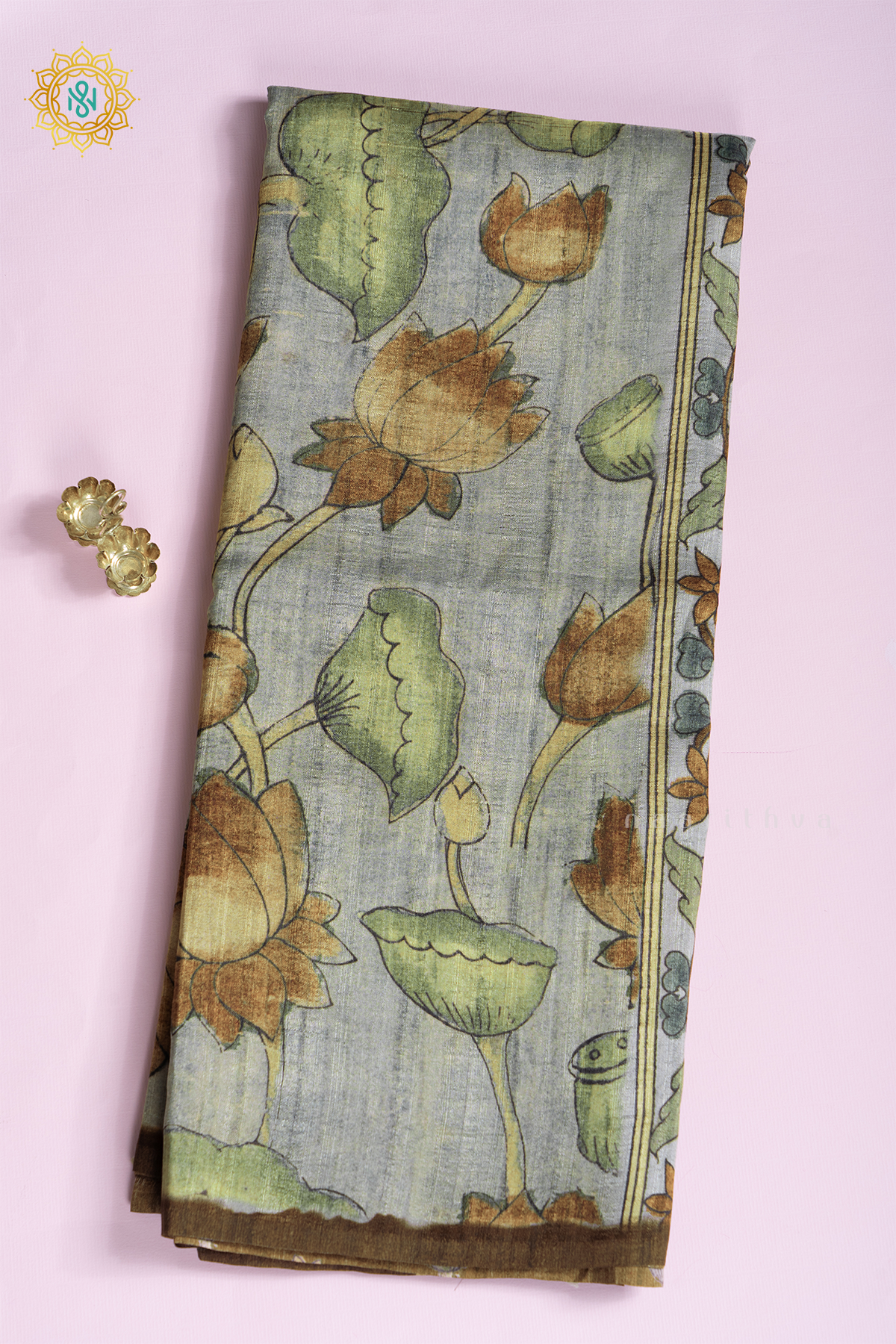 AQUA GREEN WITH OLIVE GREEN - SOFT TUSSAR