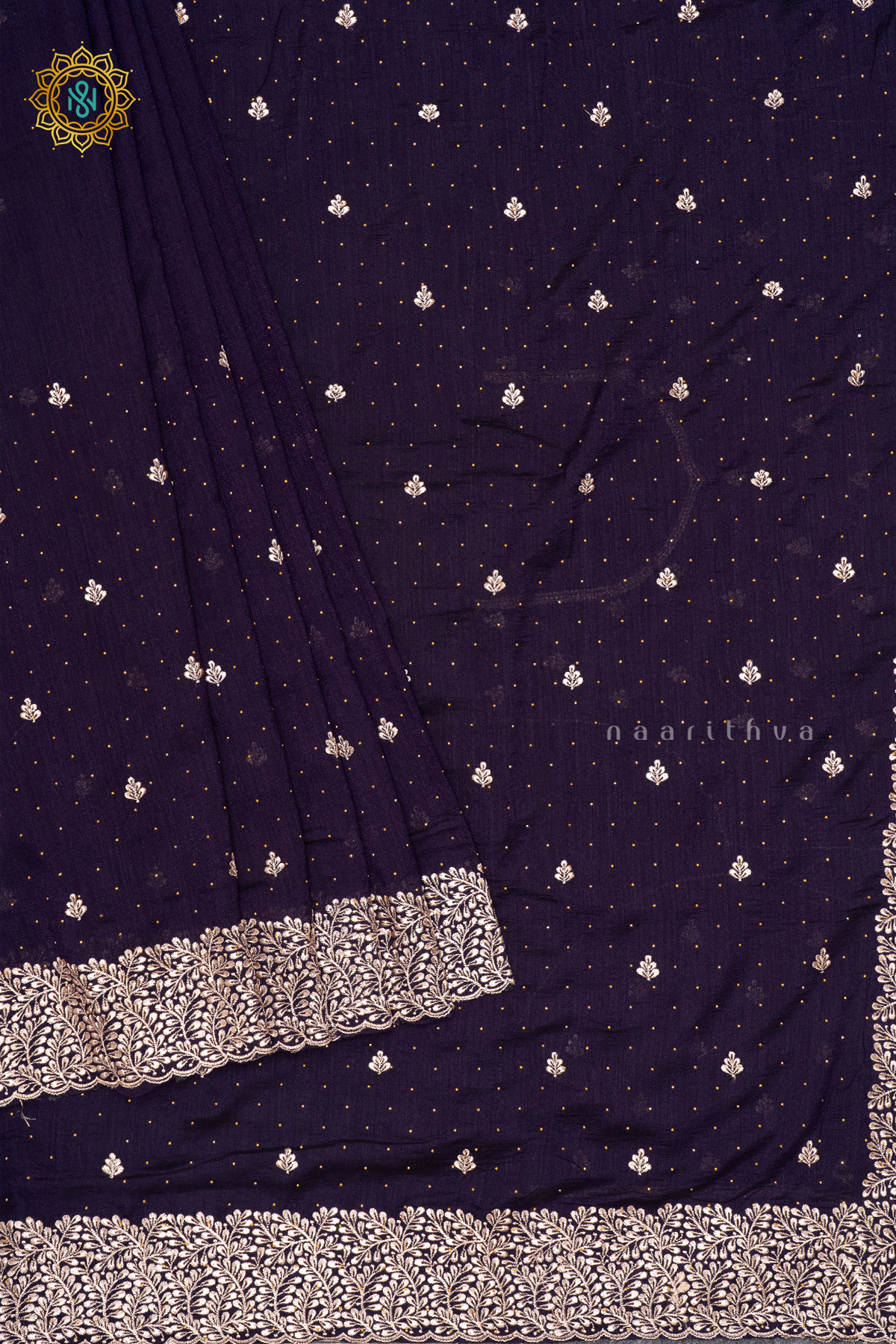PURPLE WITH BOTTLE GREEN - PARTY WEAR TUSSAR GEORGETTE