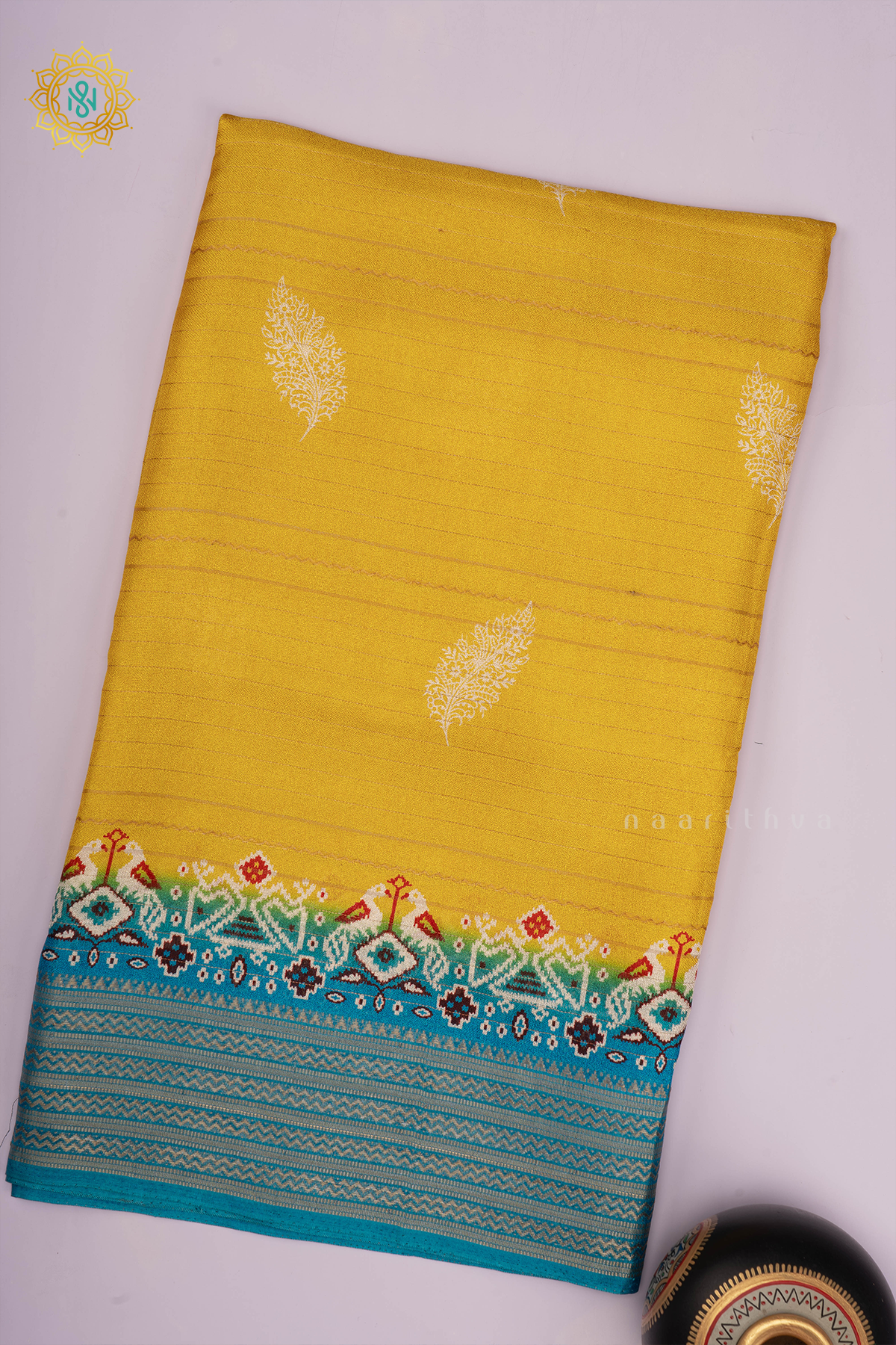 YELLOW WITH SKY BLUE - SEMI GEORGETTE