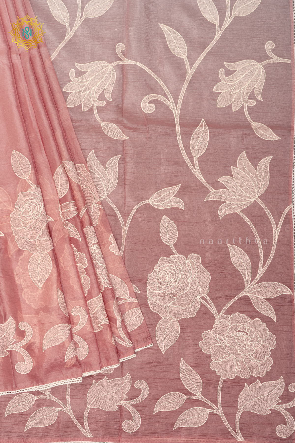 DARK PEACH - CRUSH TISSUE WITH EMBROIDERY
