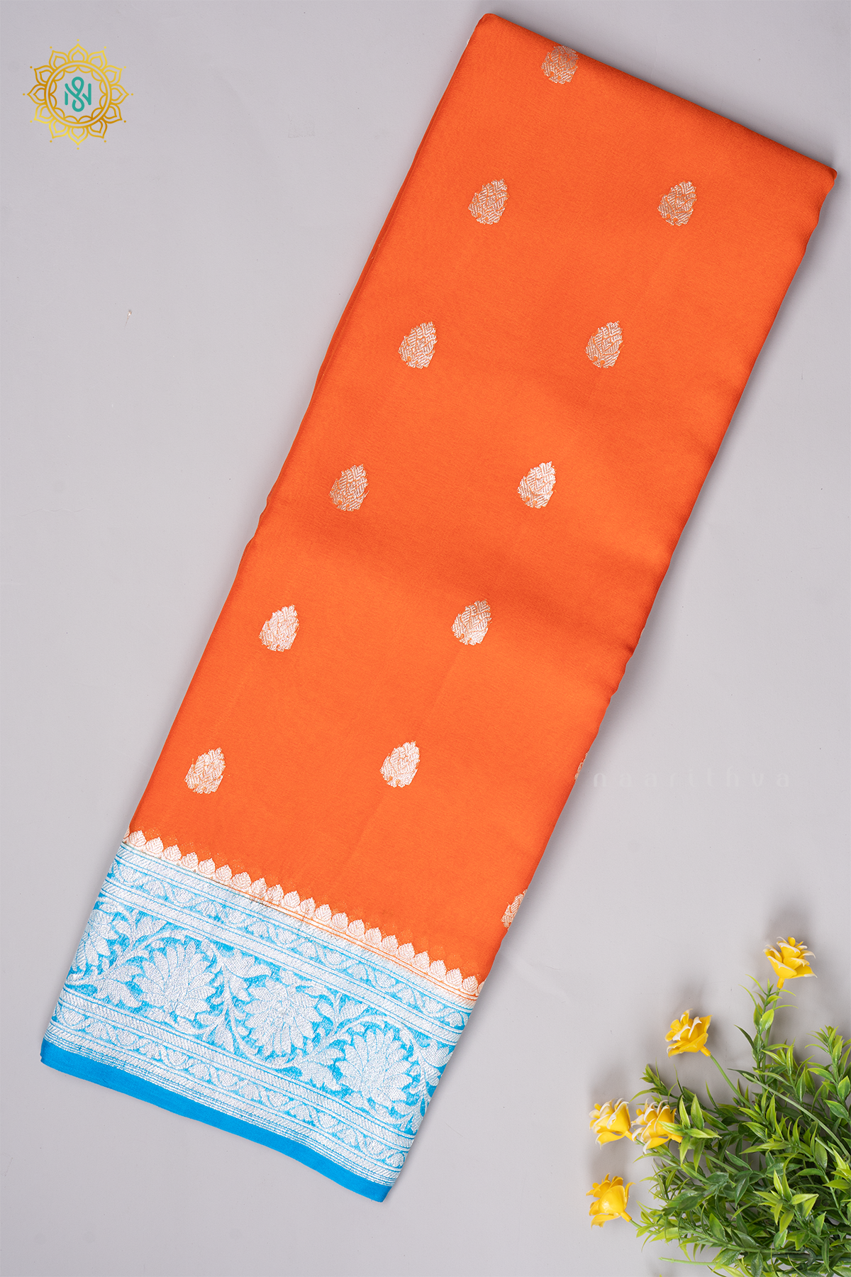 ORANGE WITH BLUE - PURE CHIFFON BANARAS