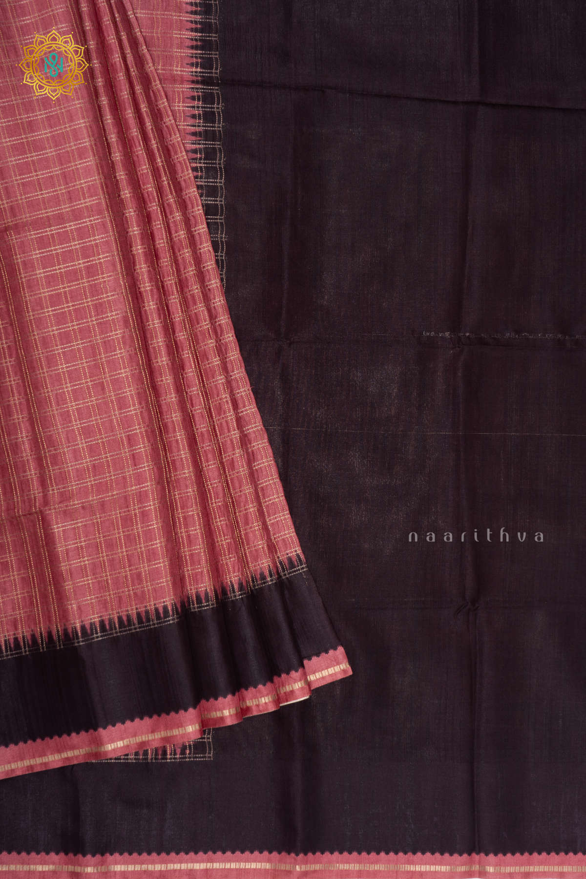 PEACH WITH DEEP WINE - SEMI TUSSAR SILK