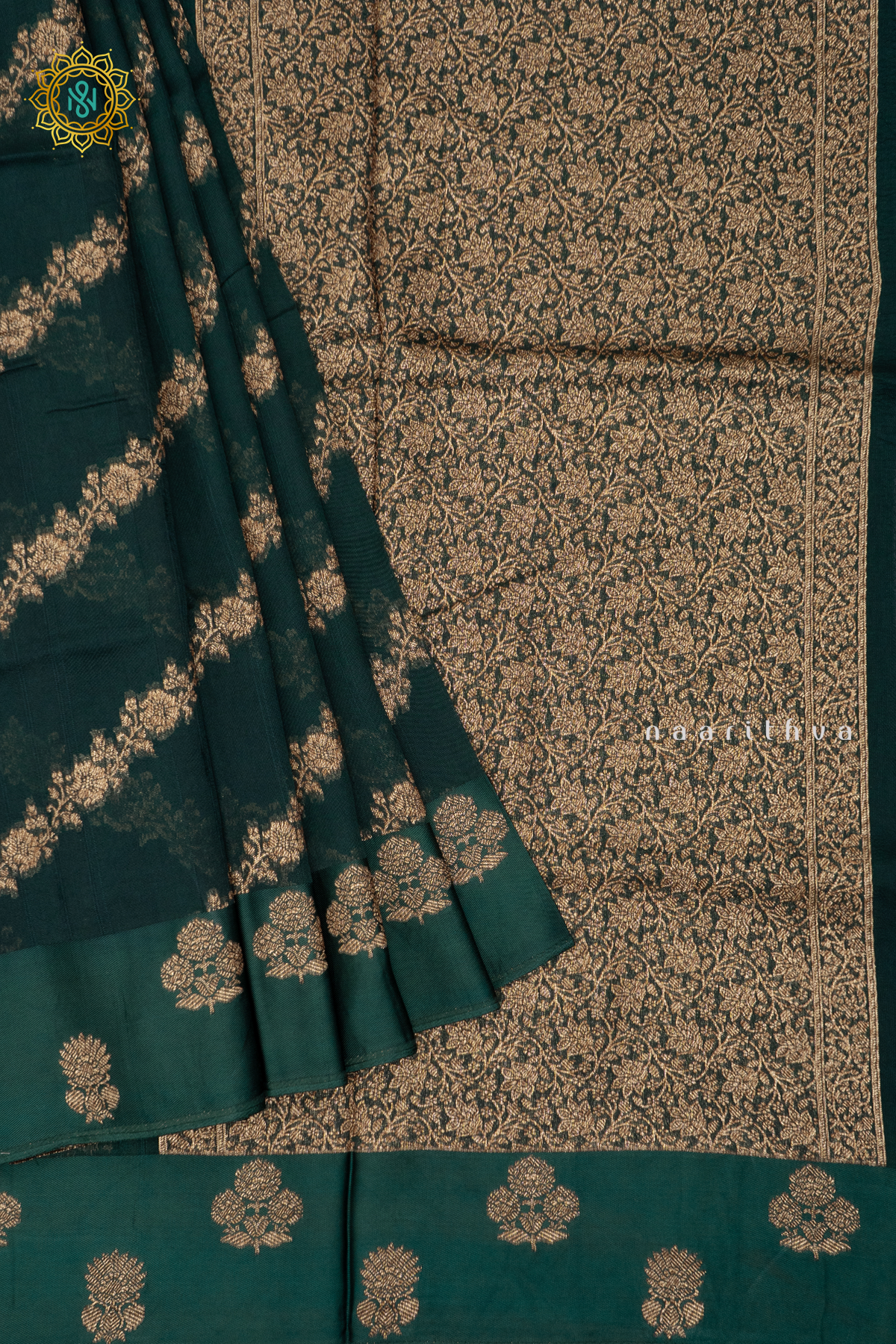 BOTTLE GREEN - SEMI TUSSAR SILK
