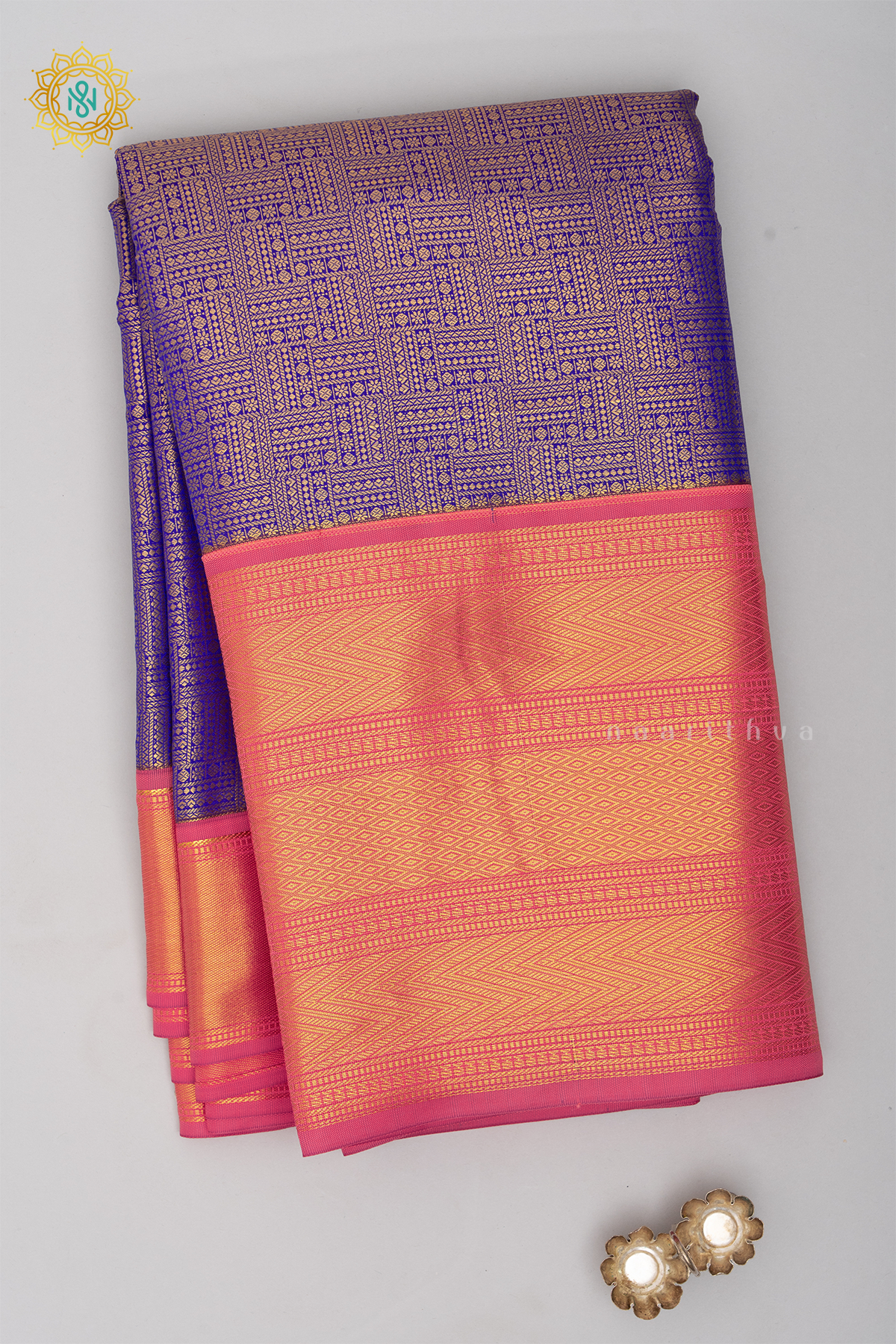 ROYAL BLUE WITH PEACH - SEMI KANCHI