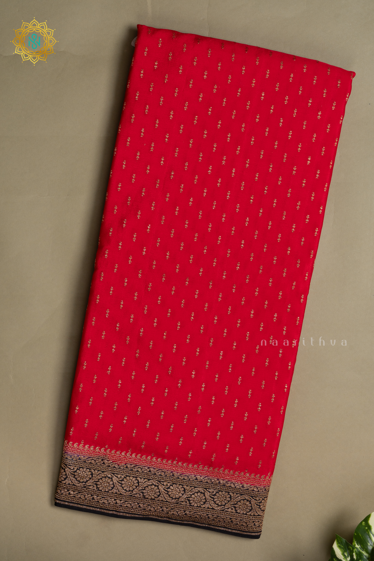 RED WITH BLACK - PURE BANARASI CREPE