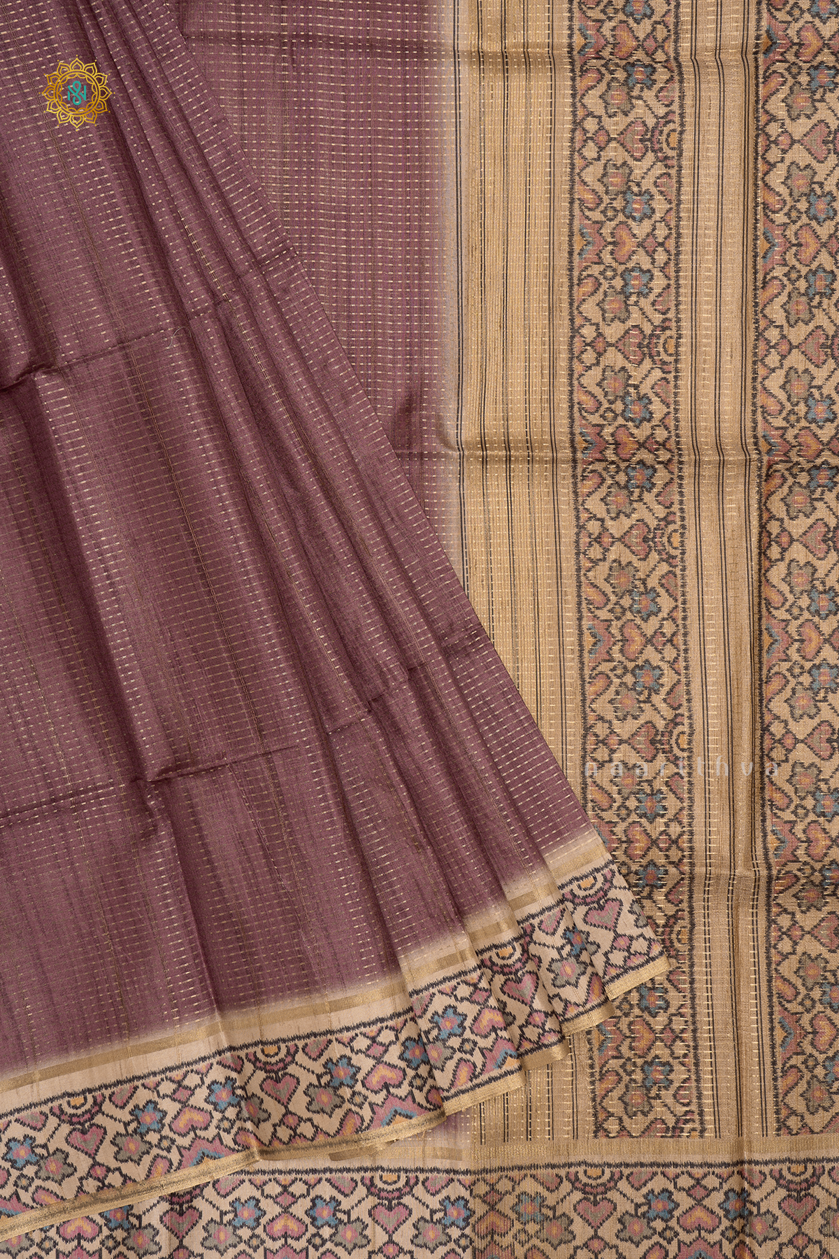 Rouge Pink With Beige Semi Tussar Silk Saree With Zari Stripes & Buttas On The Body, Printed Border And Contrast Blouse