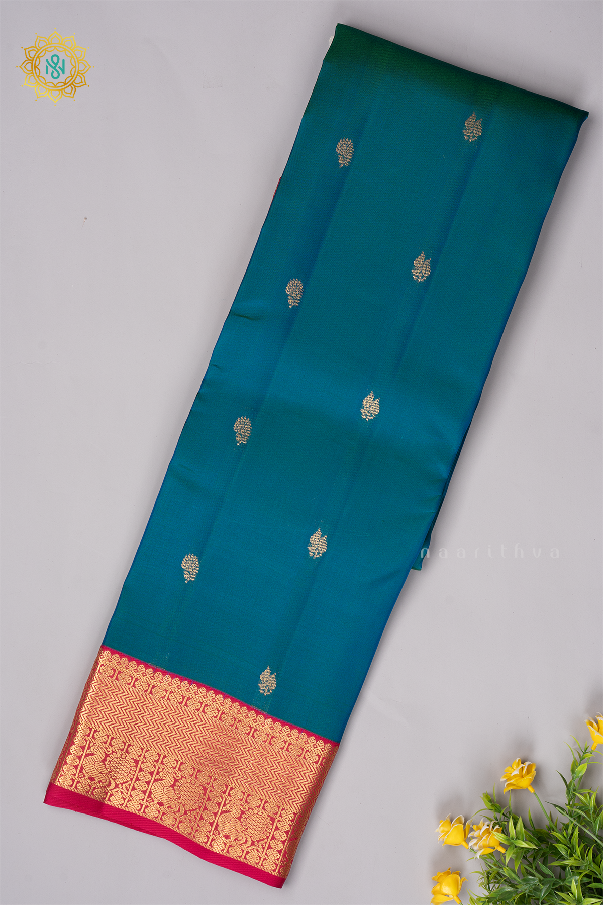 PEACOCK GREEN WITH PINK - PURE KANJIVARAM MIX