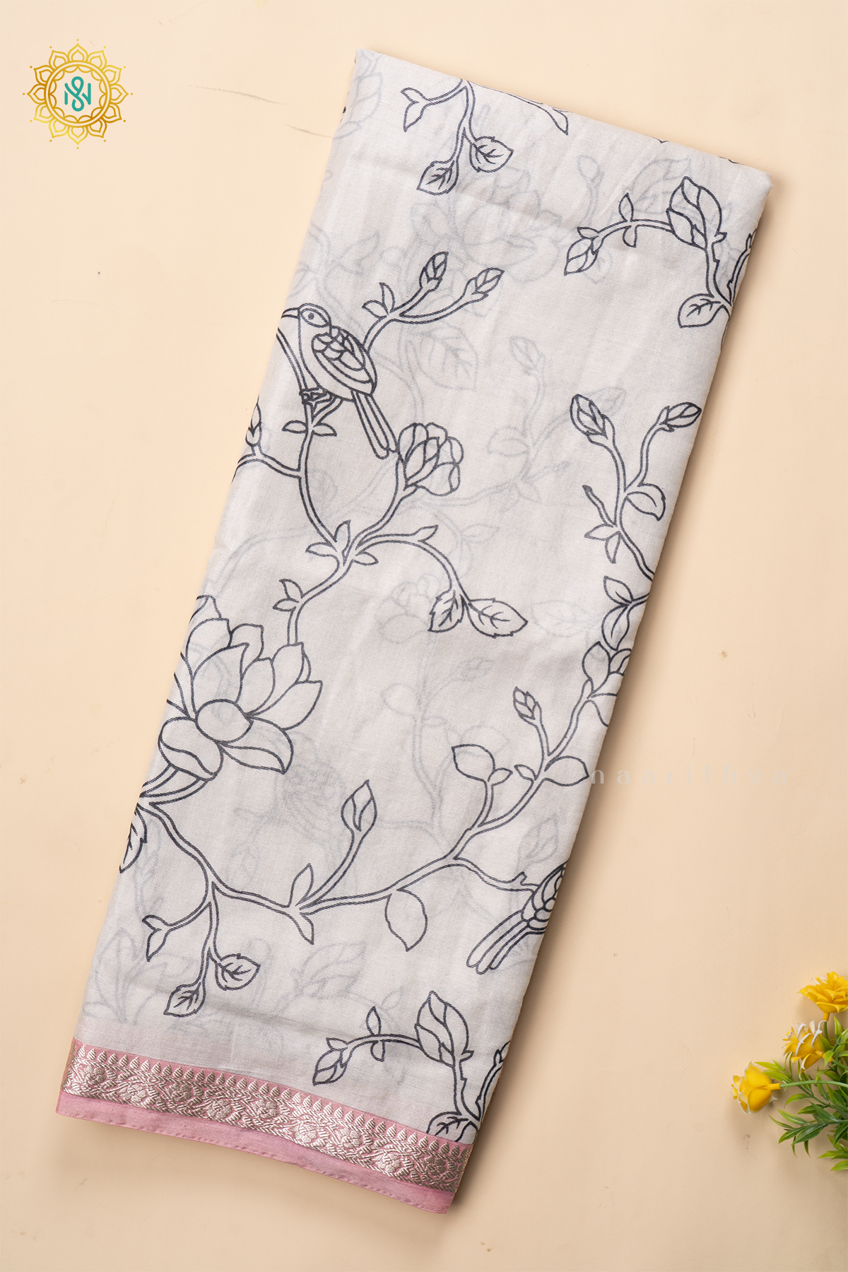 WHITE WITH PEACH - COTTON TISSUE