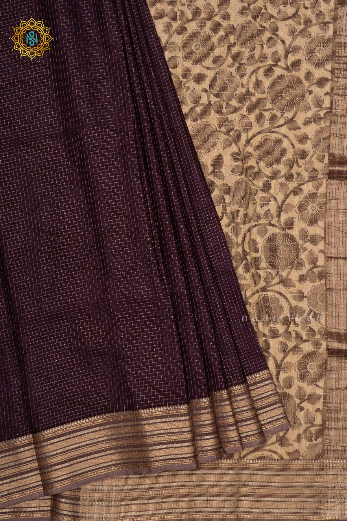 PURPLE WITH BEIGE - SEMI CREPE SILK