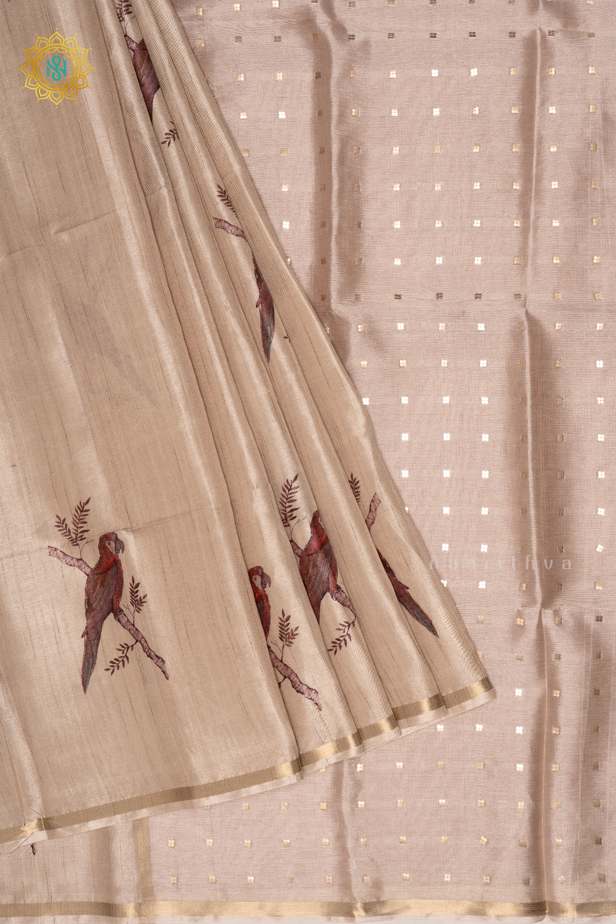 OFF WHITE WITH PEACH - SEMI TUSSAR SILK