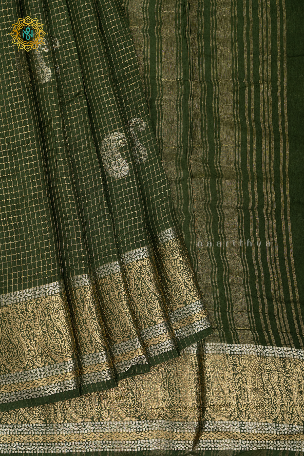 BOTTLE GREEN WITH PARROT GREEN - DOLA SILK