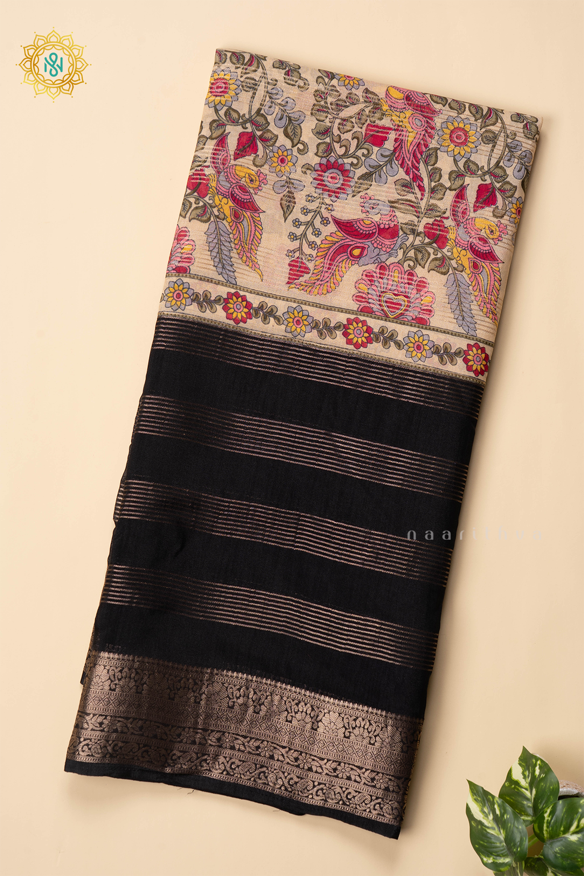 OFF WHITE WITH BLACK - SEMI GEORGETTE
