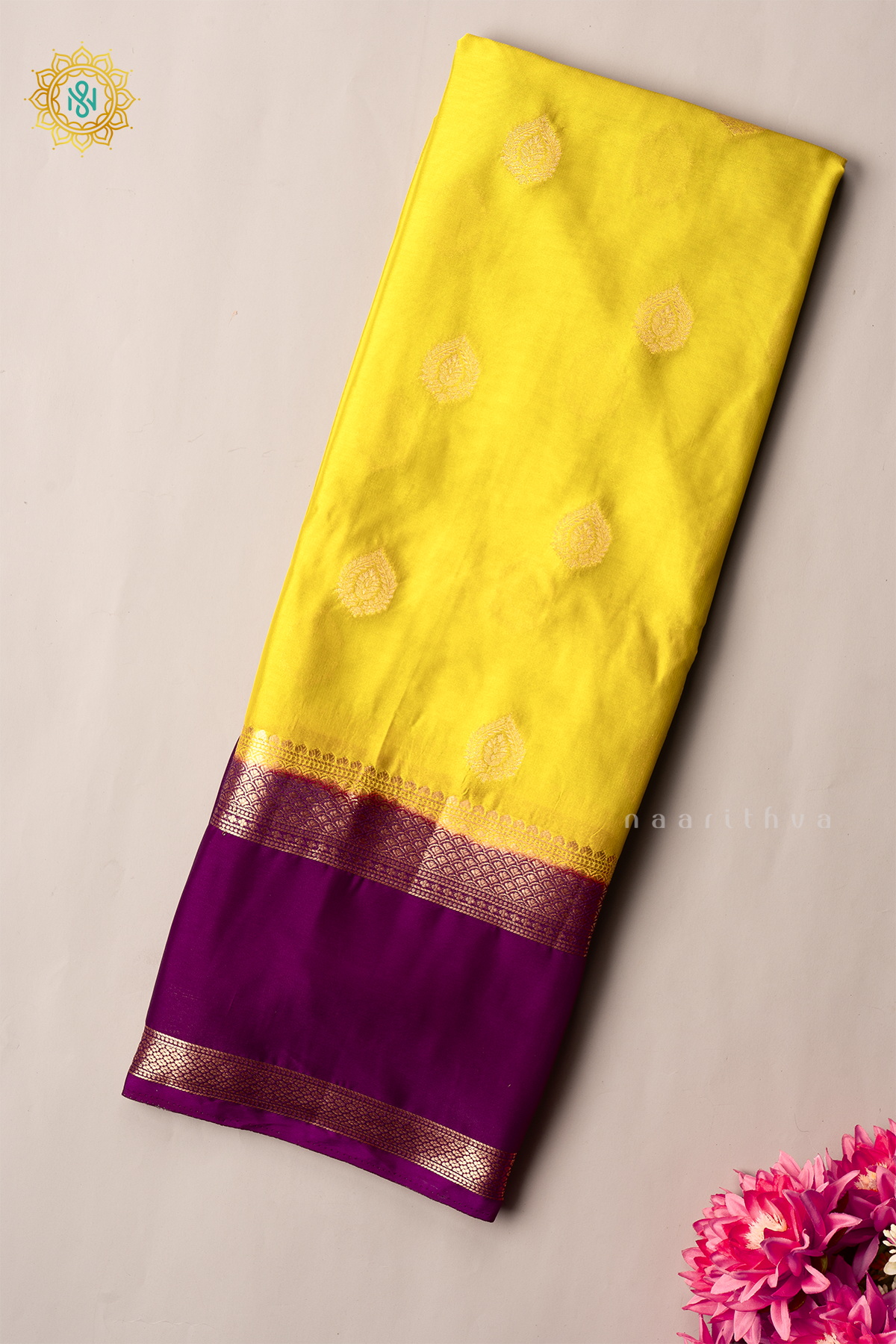 LEMON YELLOW WITH WINE - SEMI MYSORE CREPE SILK