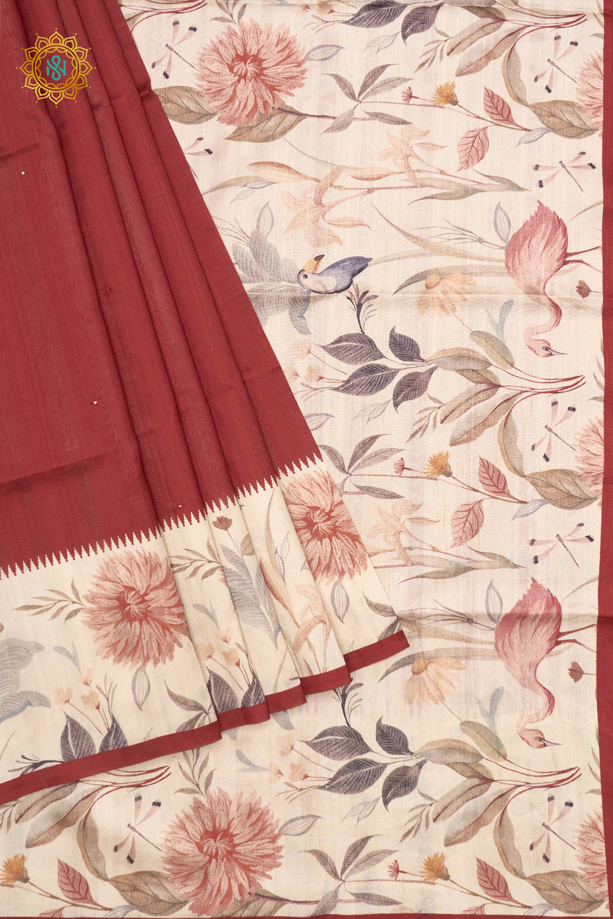 RED WITH WHITE - SEMI TUSSAR SILK