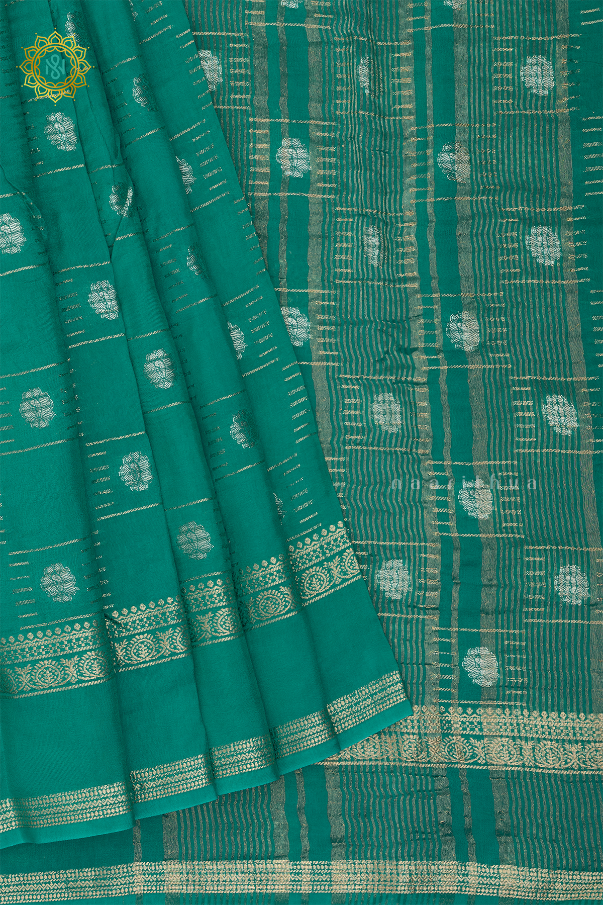 AQUA GREEN WITH NAVY BLUE - DOLA SILK
