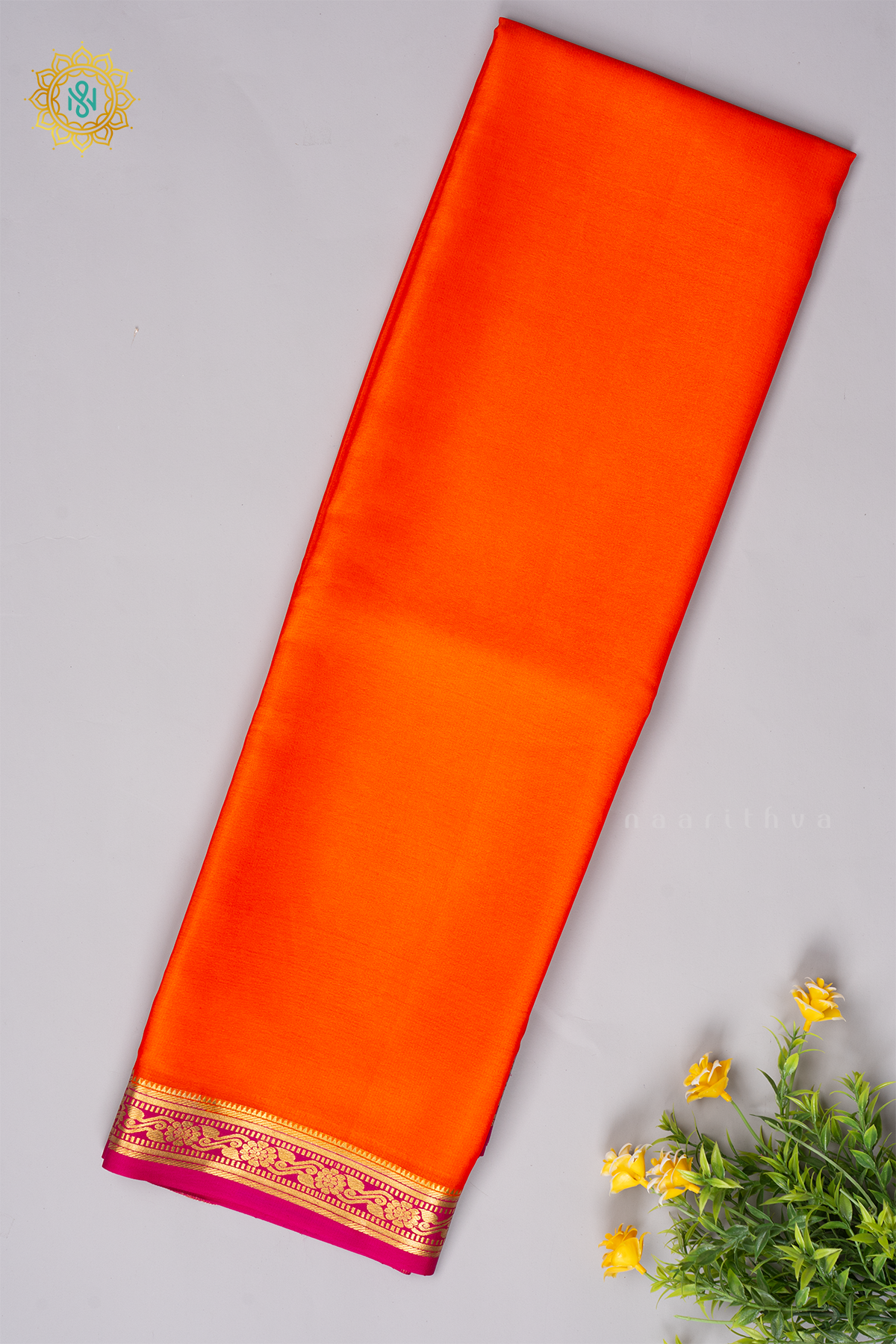 ORANGE WITH PINK - PURE MYSORE CREPE SILK