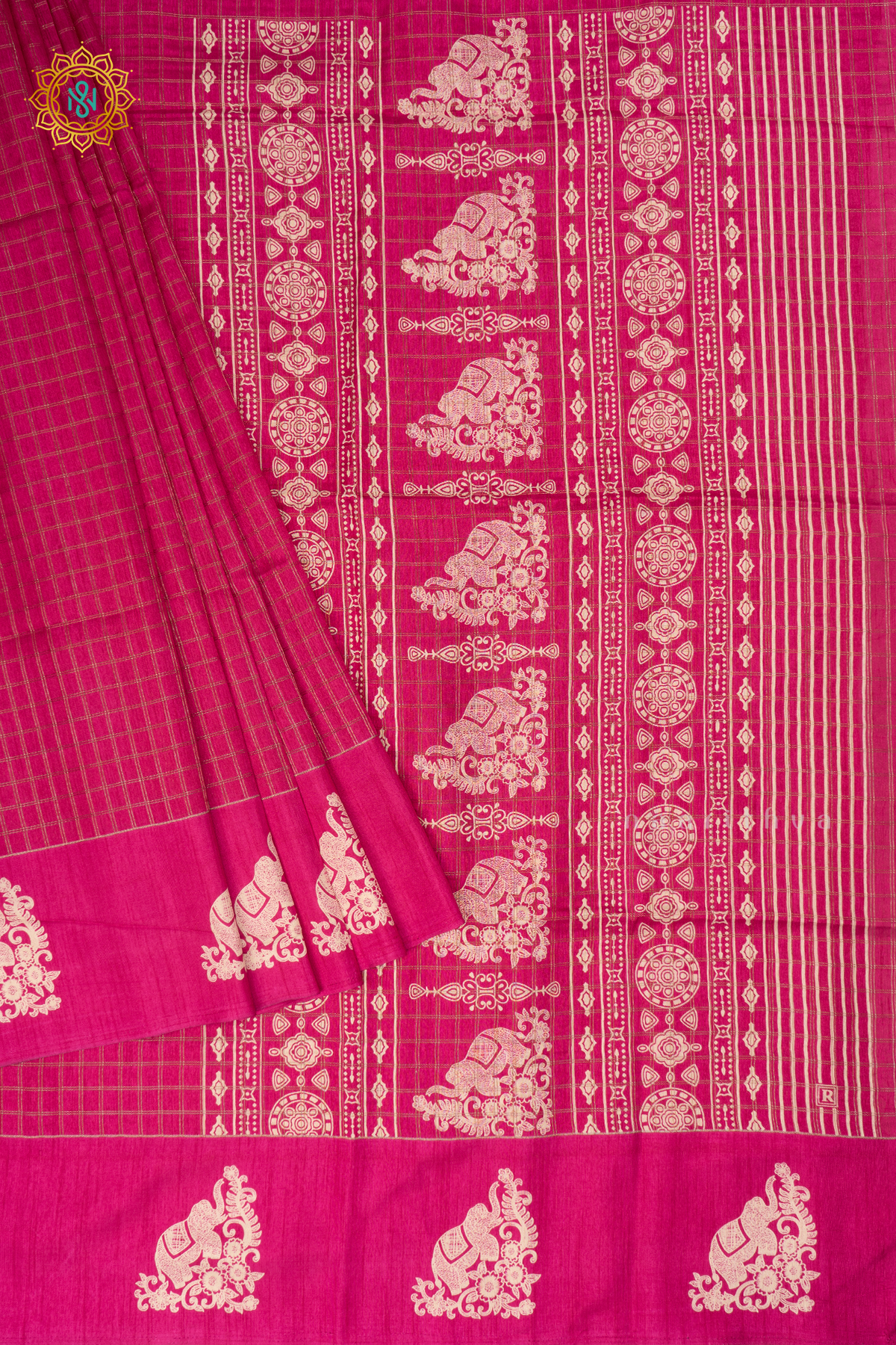 Rani Pink - Dola Silk Saree Allover Zari Checks and Printed Pallu with Satin Printed Border