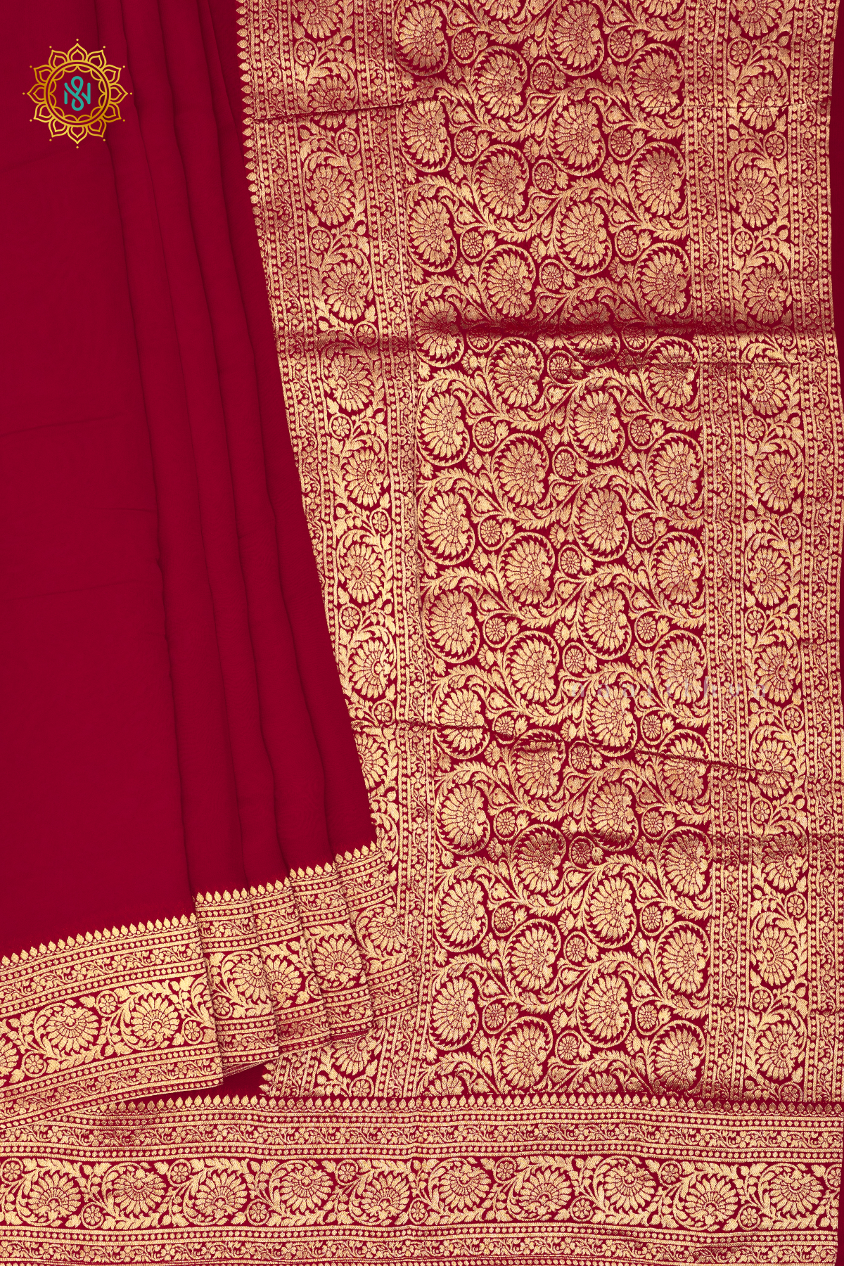 RED WITH GREEN - SEMI GEORGETTE