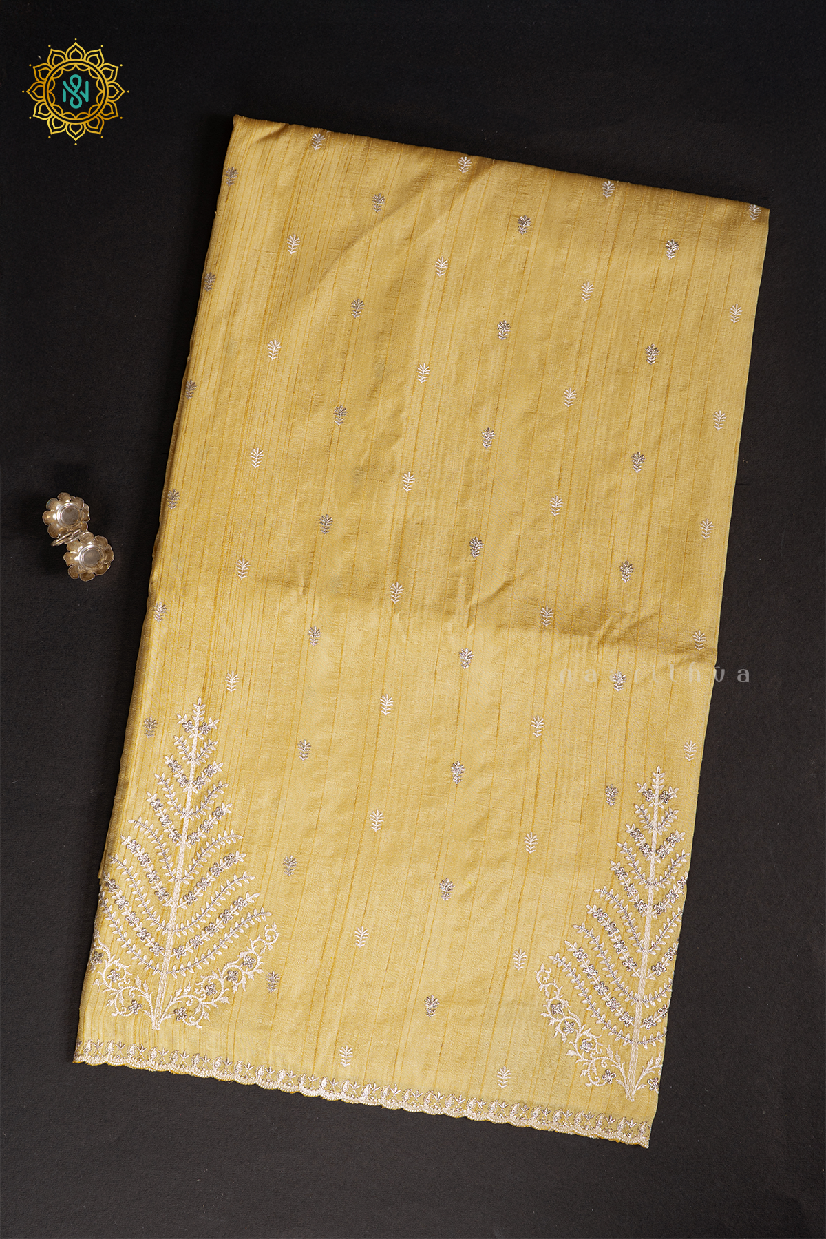 YELLOW - SEMI TUSSAR WITH EMBROIDERY
