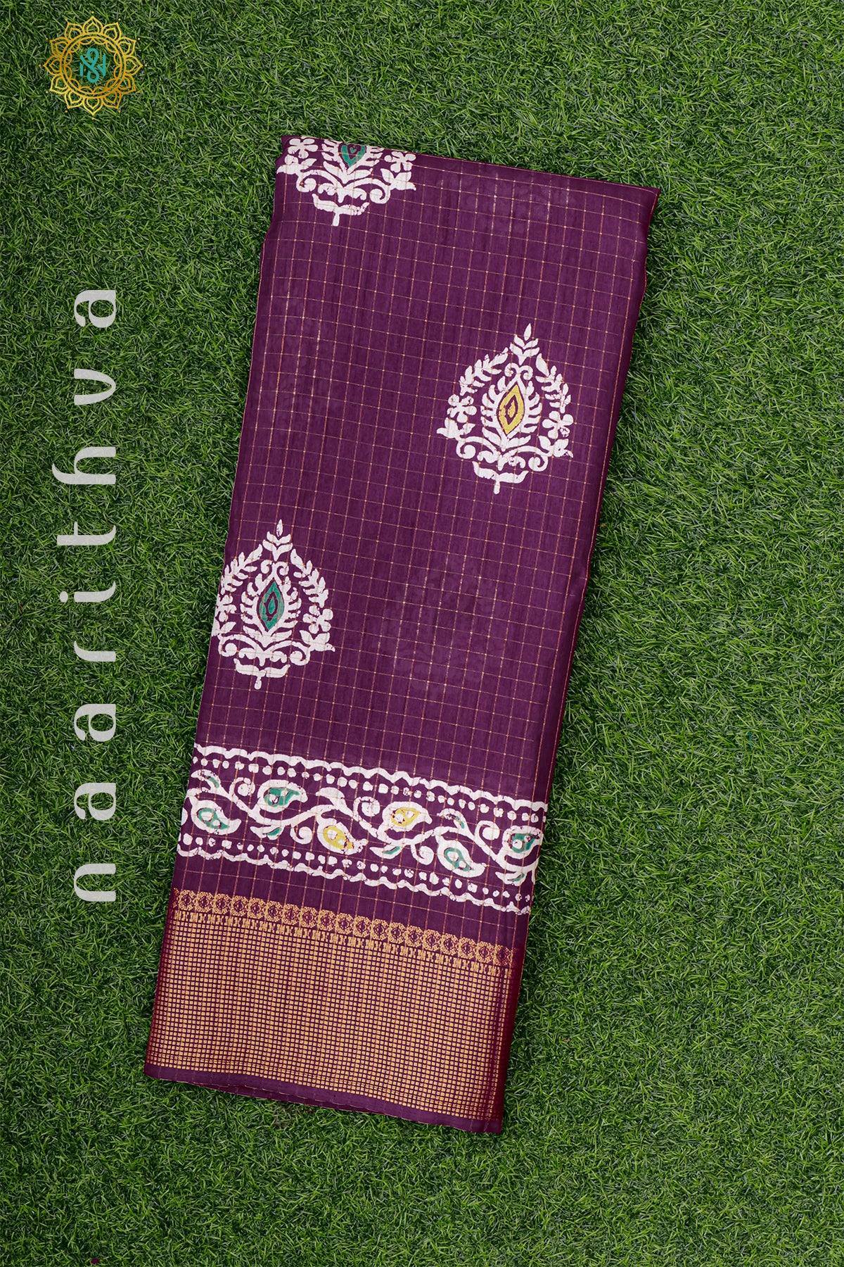 Wine Dola Silk Saree With Zari Checks And Buttas On The Body With Zari Border
