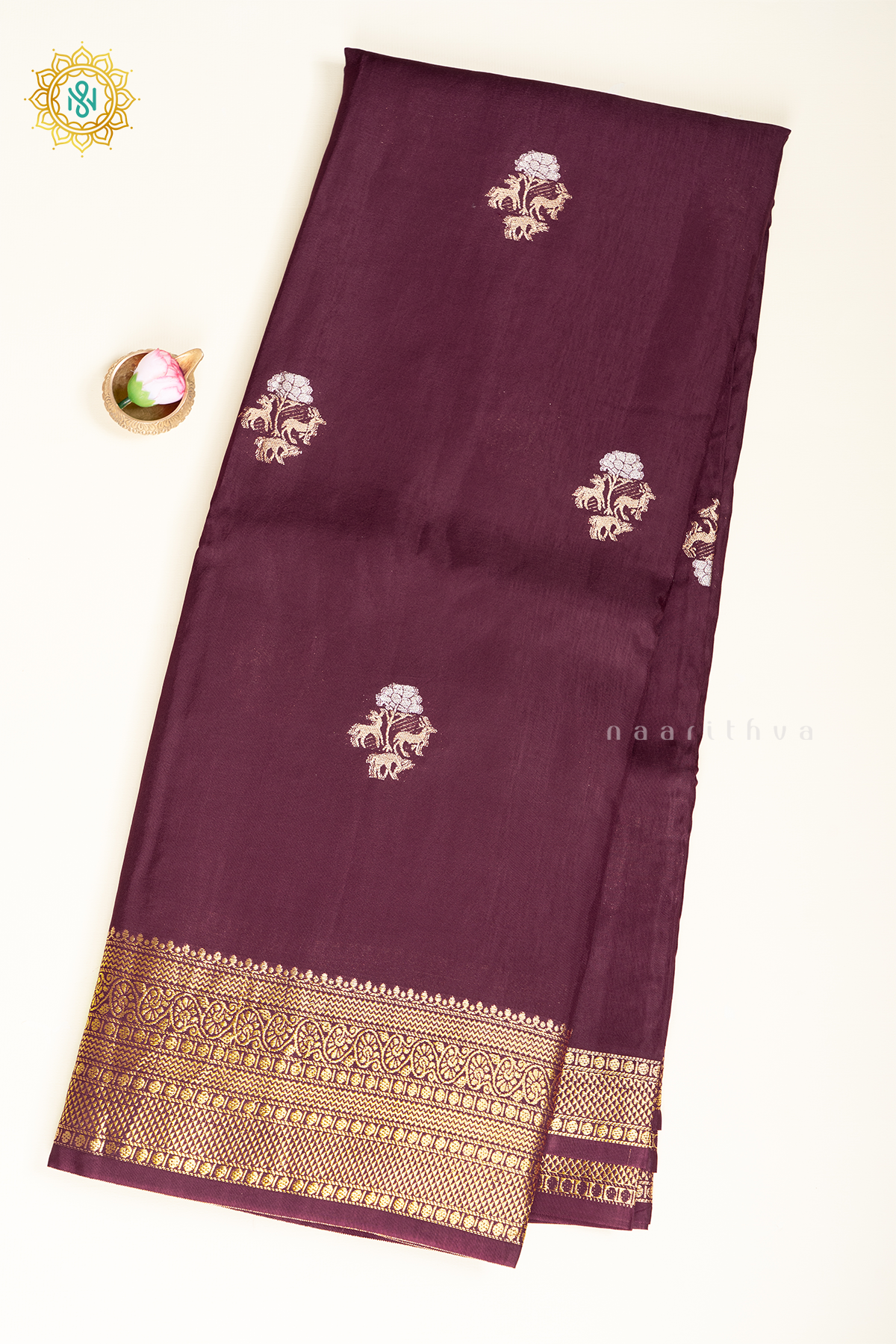 WINE WITH TEAL BLUE - SEMI CREPE SILK