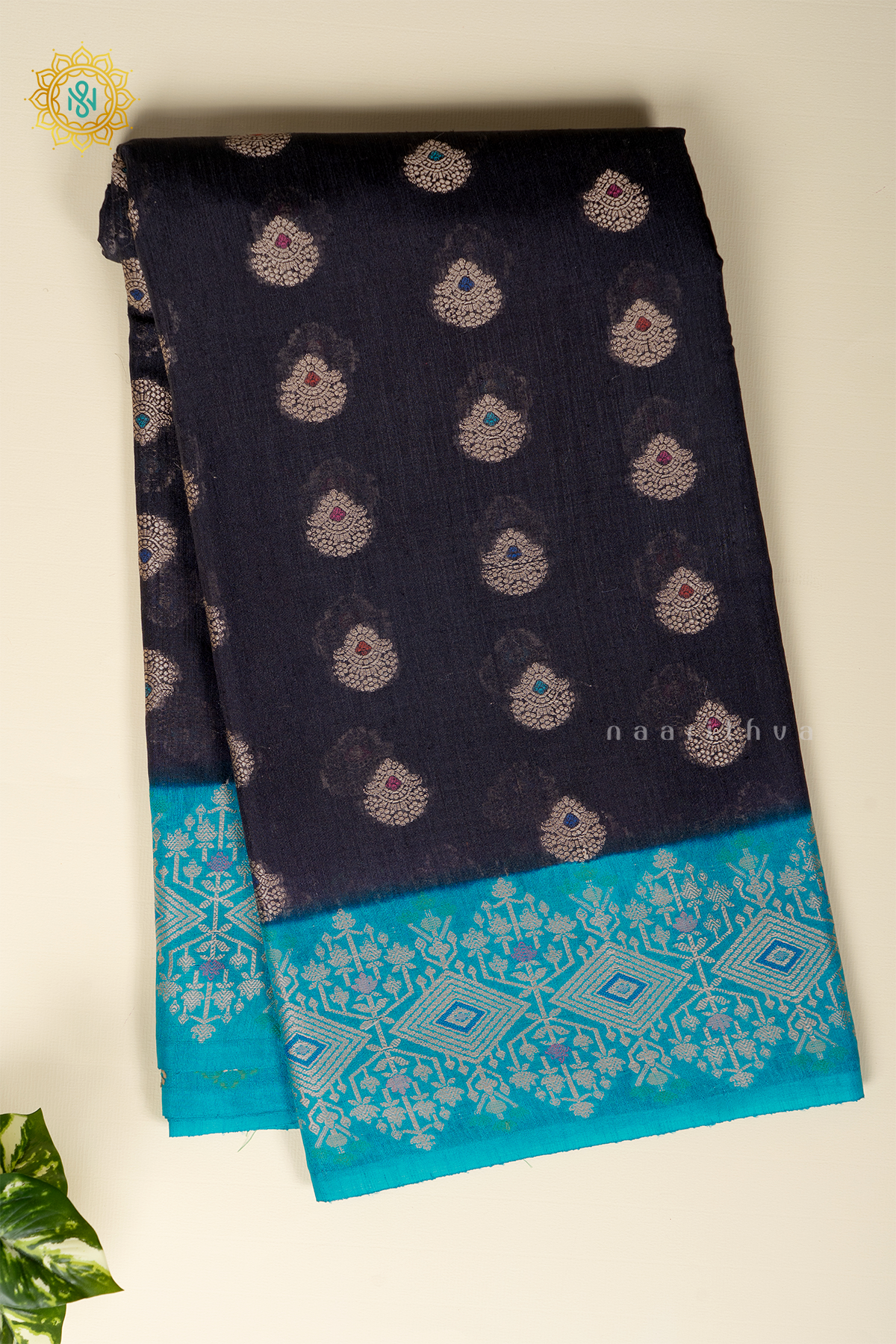 BLACK WITH CYAN GREEN - JUTE COTTON