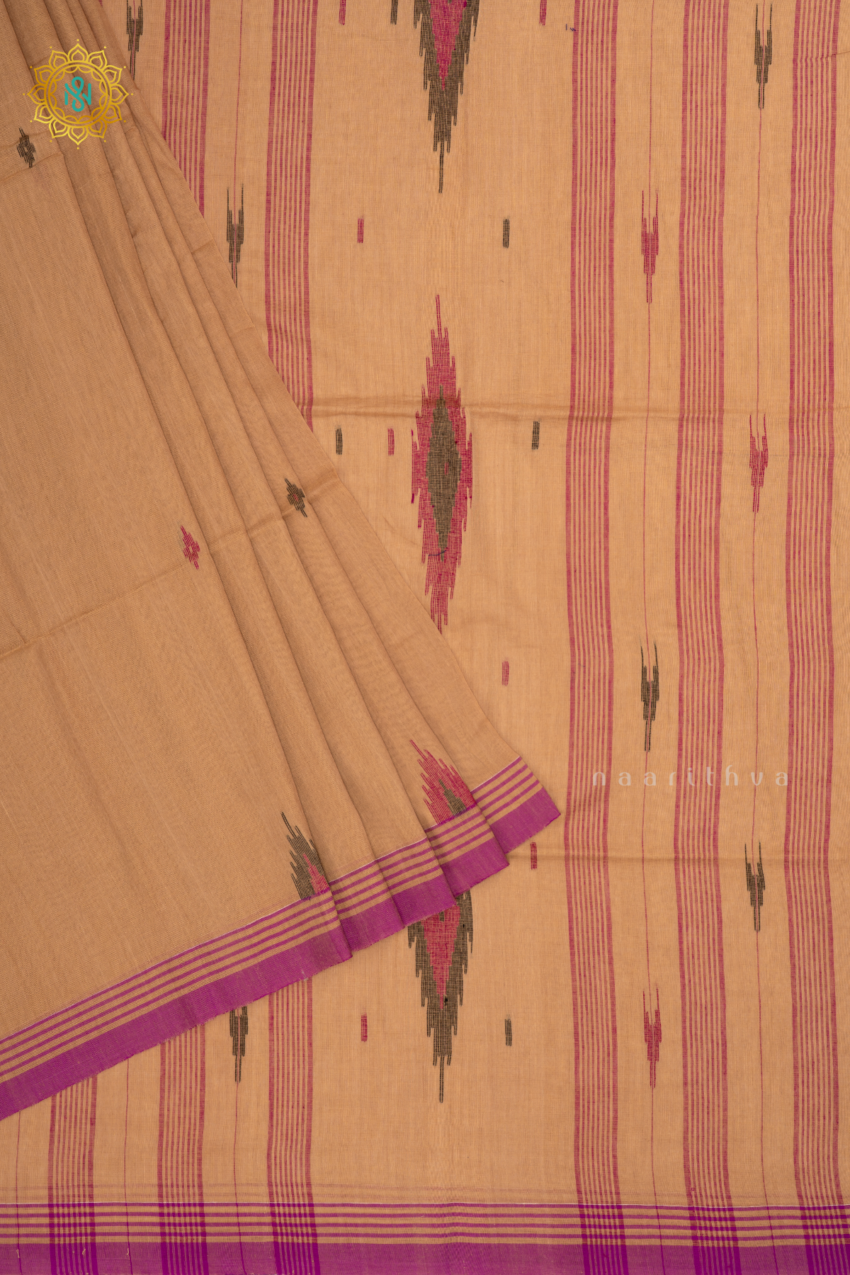 Beige Mul Cotton Saree Allover Thread Woven Buttas And Contrast Border