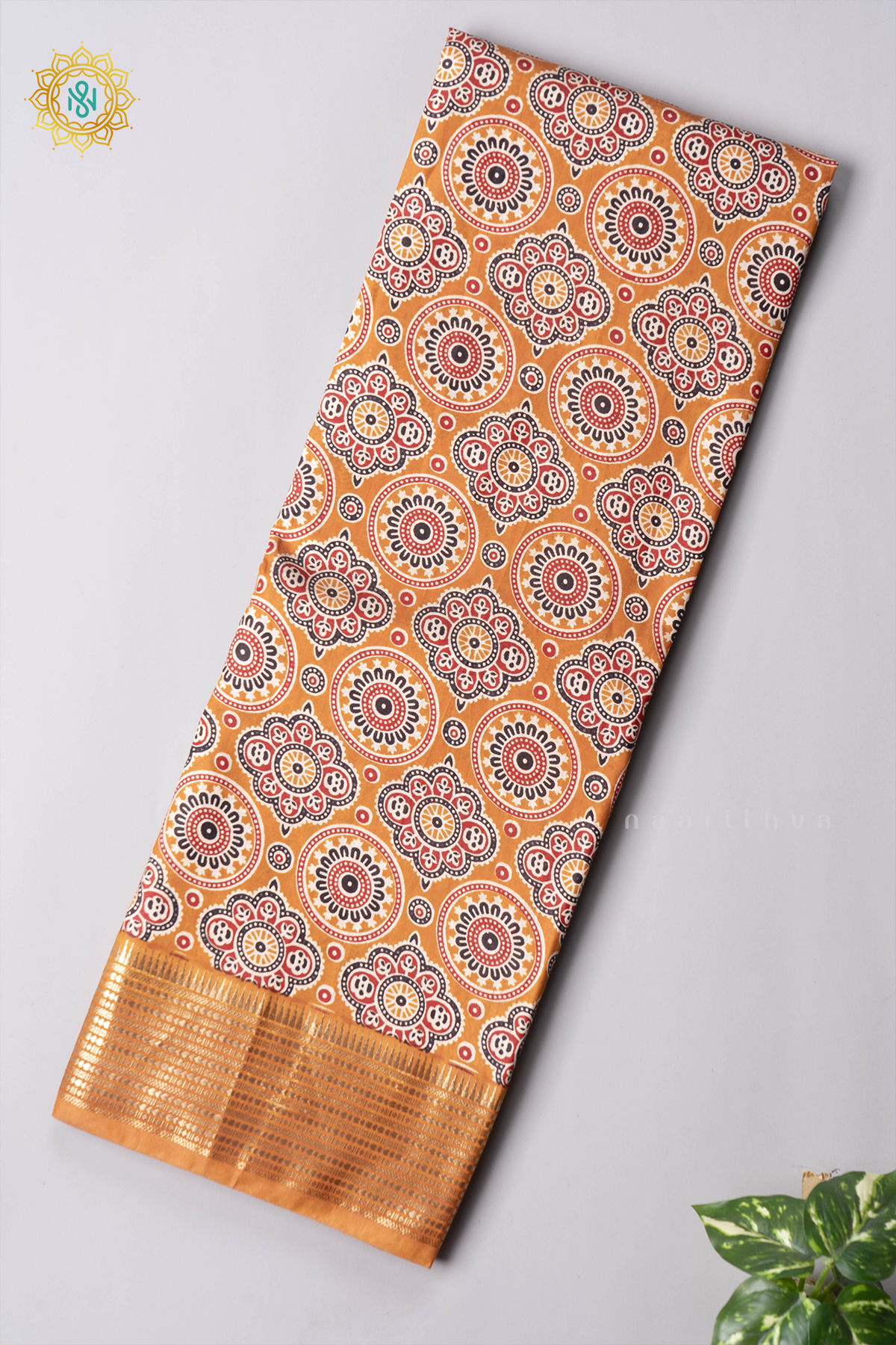 Yellow Viscose Cotton Saree With Printed Body And Contrast Zari Border