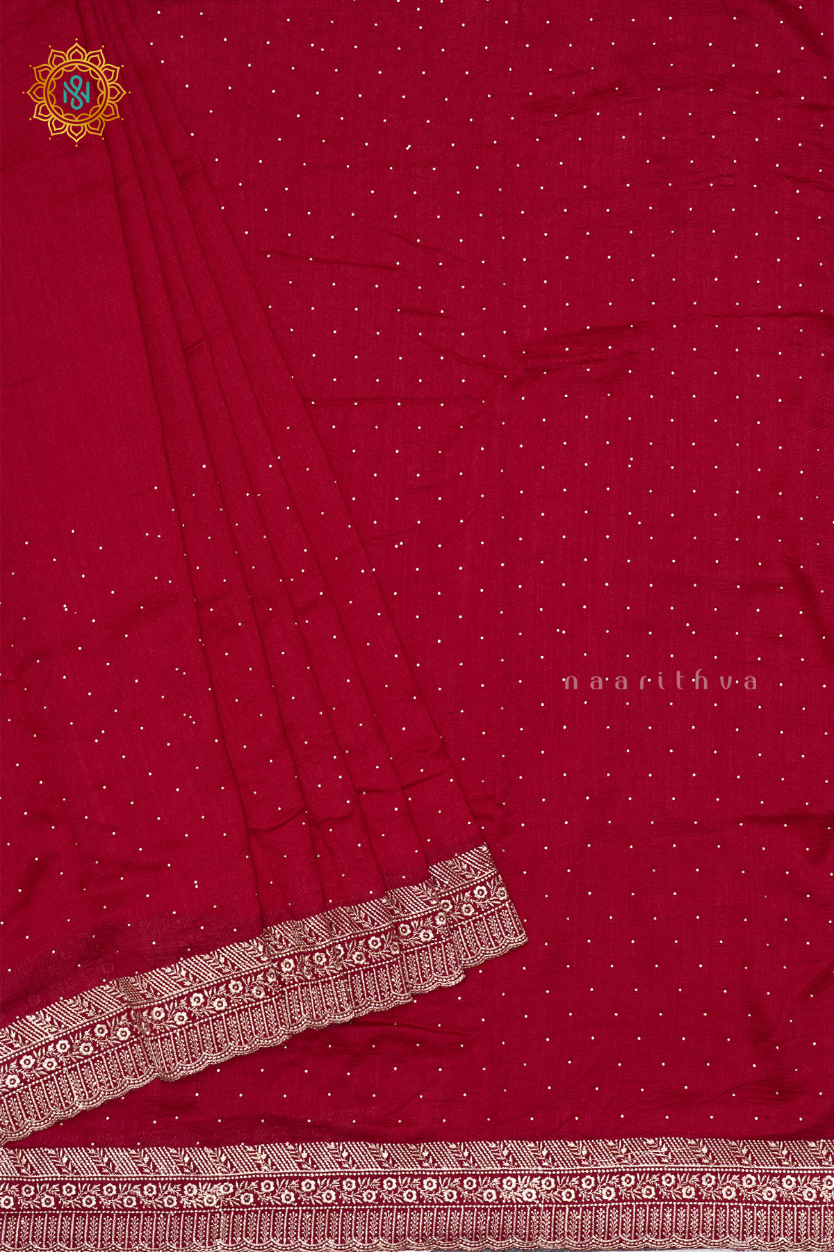 RED WITH BOTTLE GREEN - PARTY WEAR TUSSAR GEORGETTE