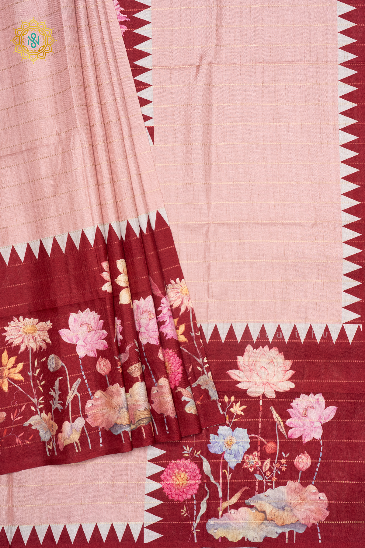 PEACH WITH MAROON - SEMI TUSSAR