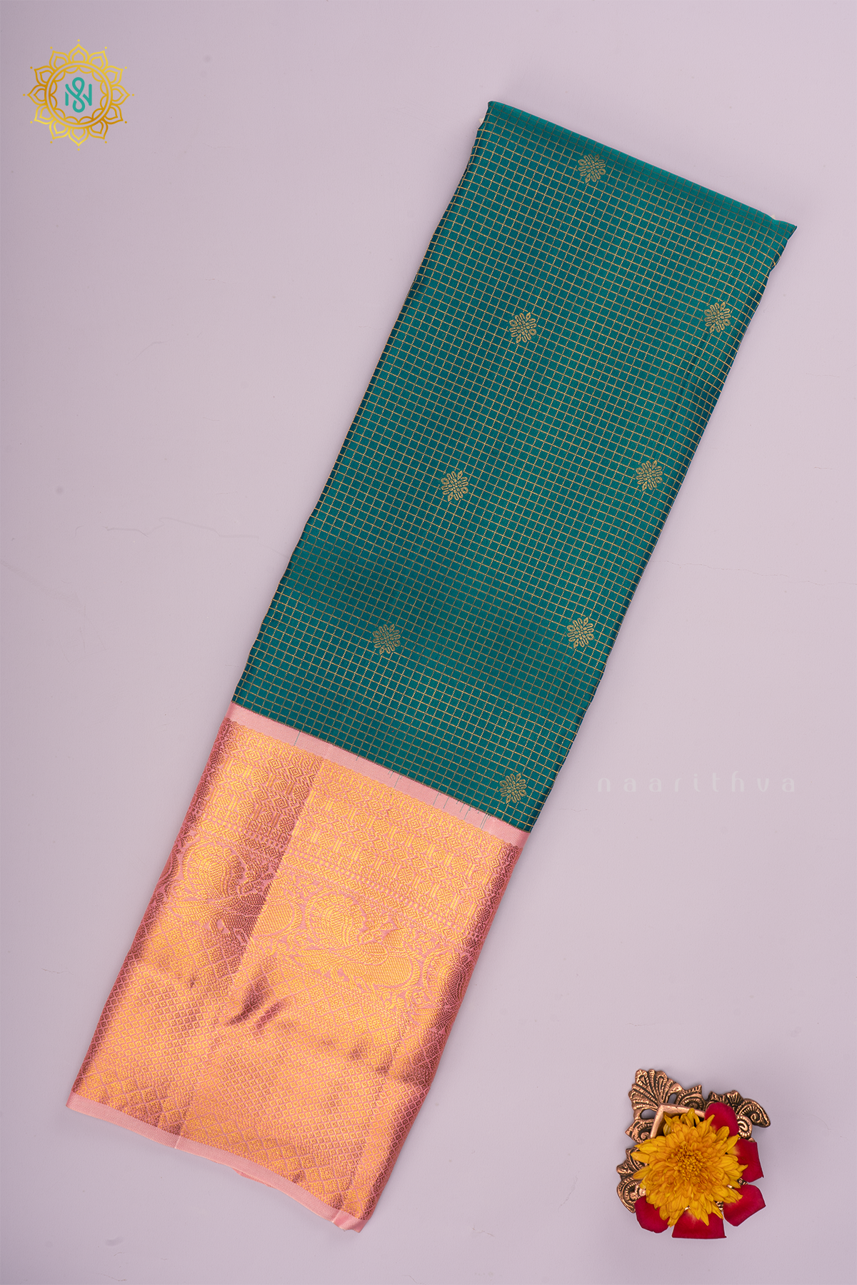 GREEN WITH PEACH - PURE KANJIVARAM SILK