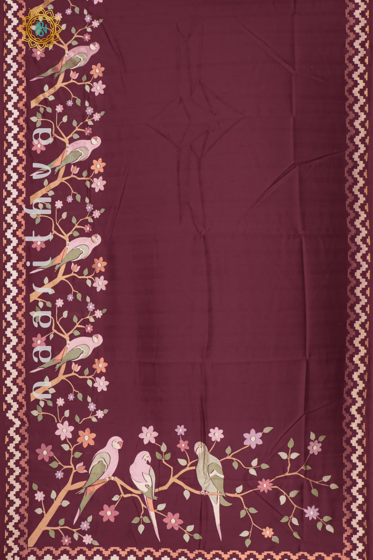 MAROON - SEMI TUSSAR SILK WITH EMBROIDERY