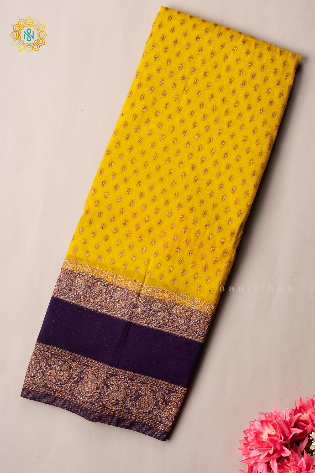 YELLOW WITH PURPLE - SEMI CREPE GEORGETTE