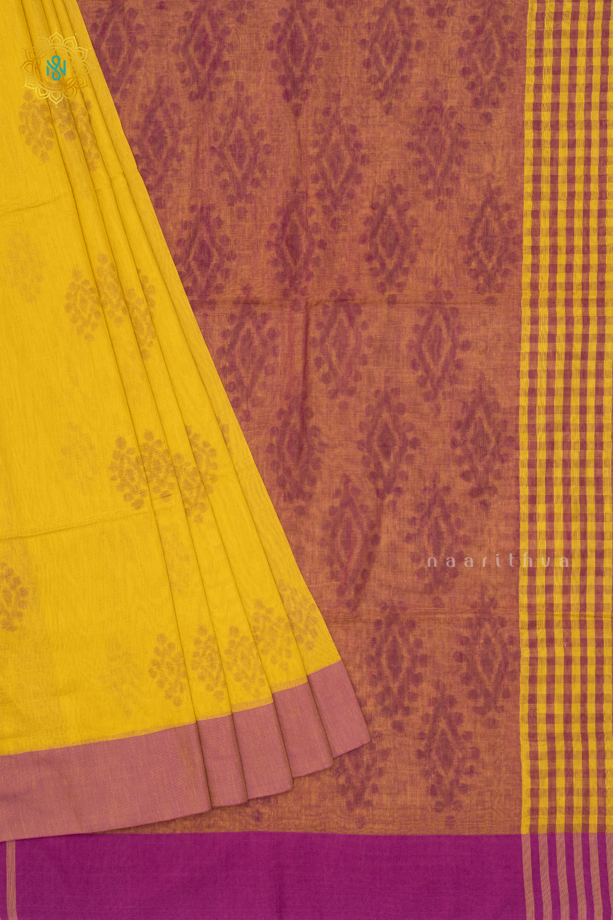YELLOW WITH MAGENTA - MUL COTTON