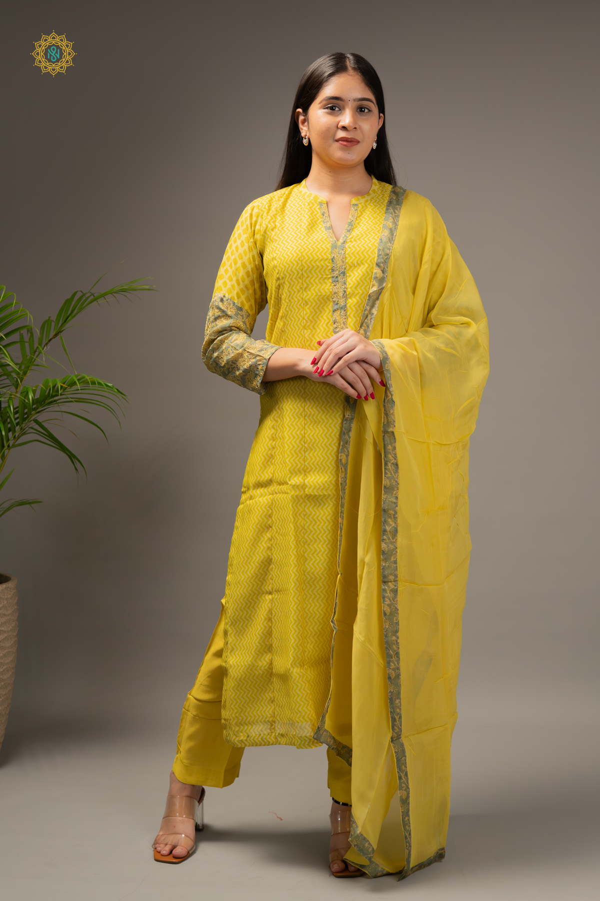LEMON YELLOW - JUTE COTTON 3PC SALWAR SUIT WITH TOP, BOTTOM & DUPATTA