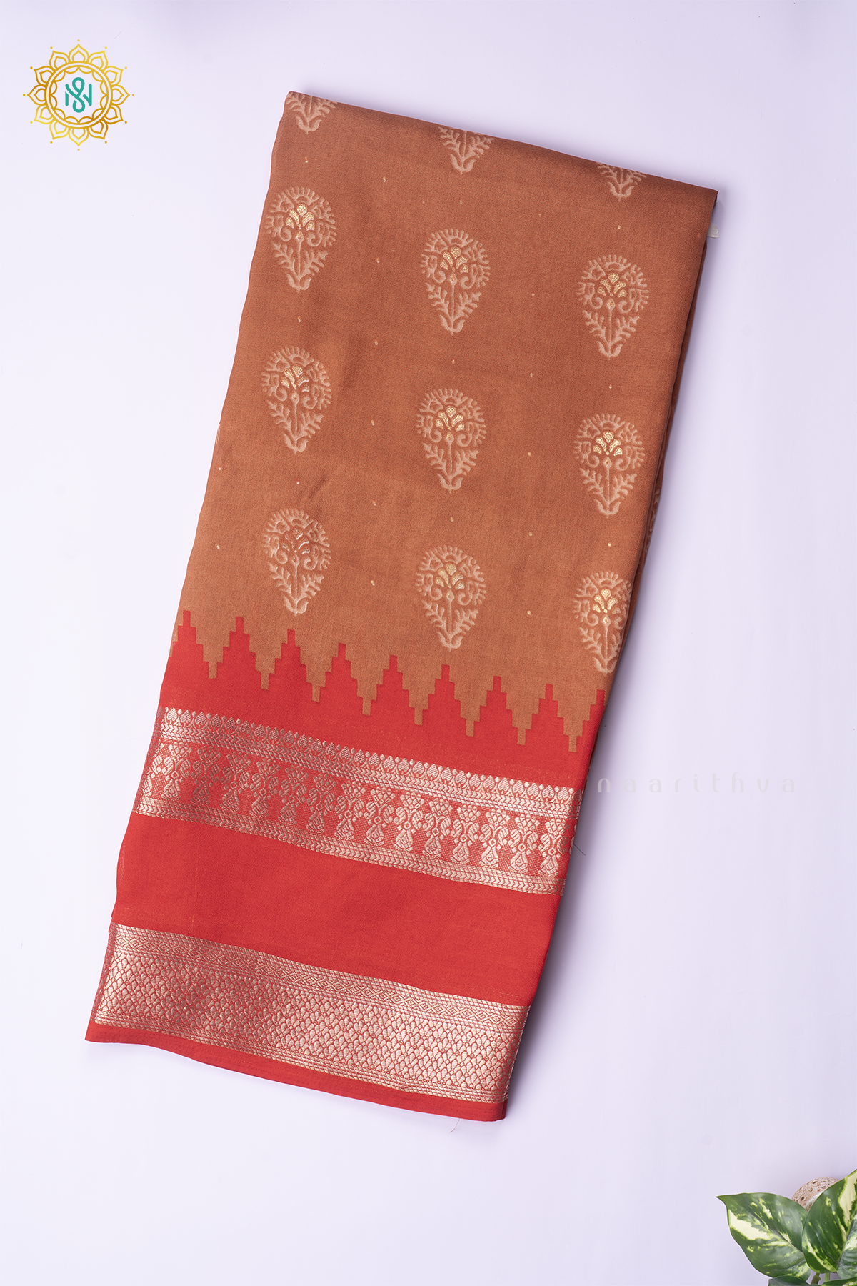 LIGHT BROWN WITH RED - SEMI GEORGETTE