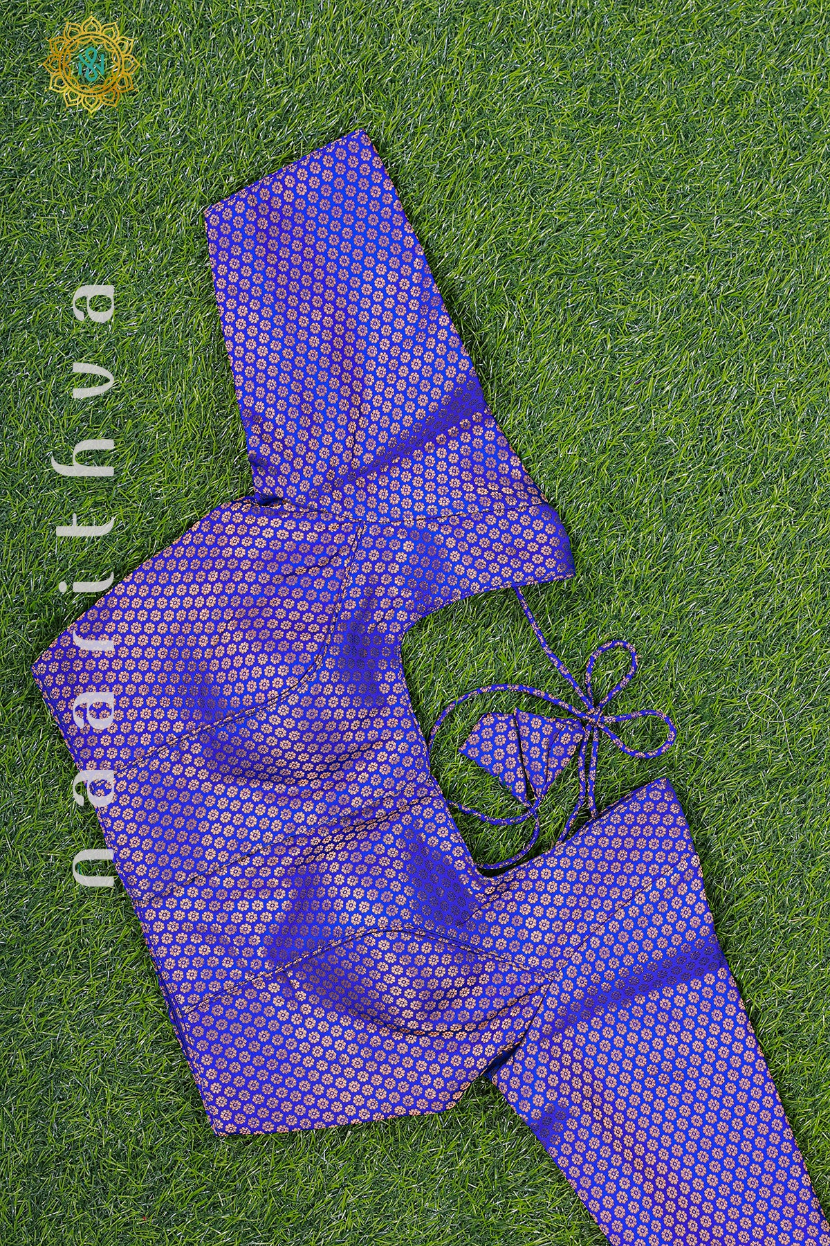 ROYAL BLUE - READYMADE SEMI SILK BLOUSE WITH GOLD ZARI BUTTAS