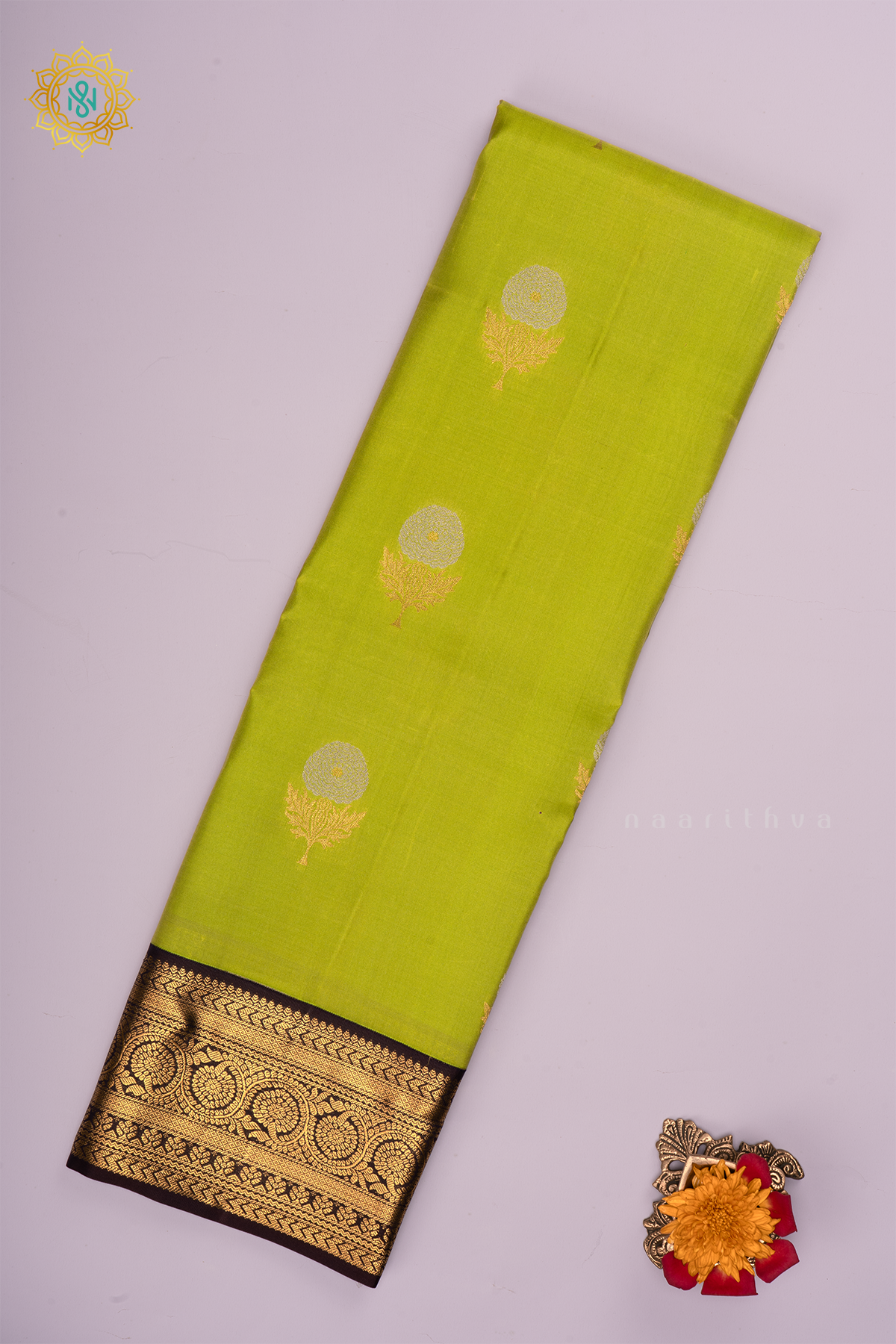 LIME GREEN WITH DEEP WINE - PURE KANJIVARAM SILK