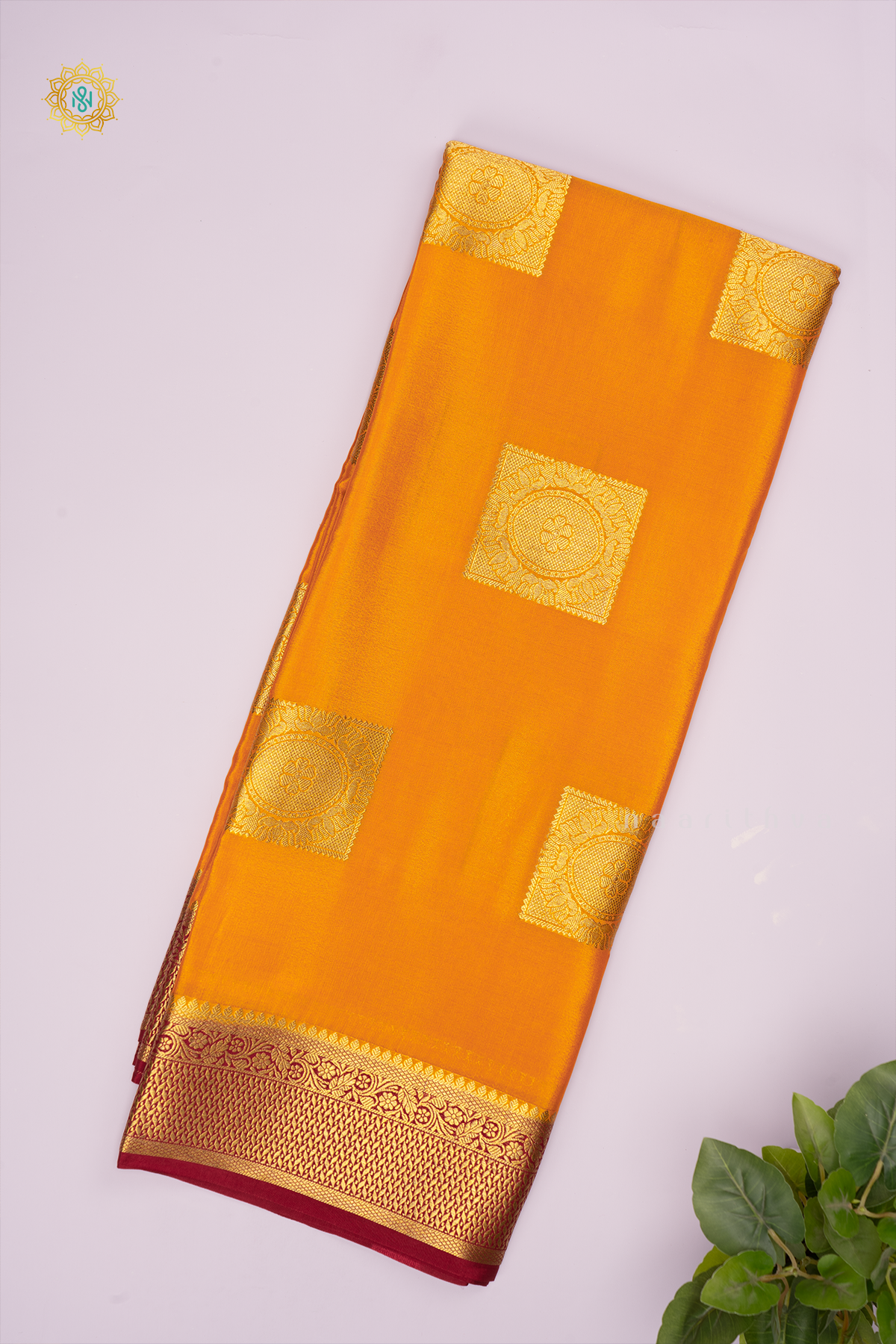 YELLOW WITH MAROON - PURE MYSORE CREPE SILK