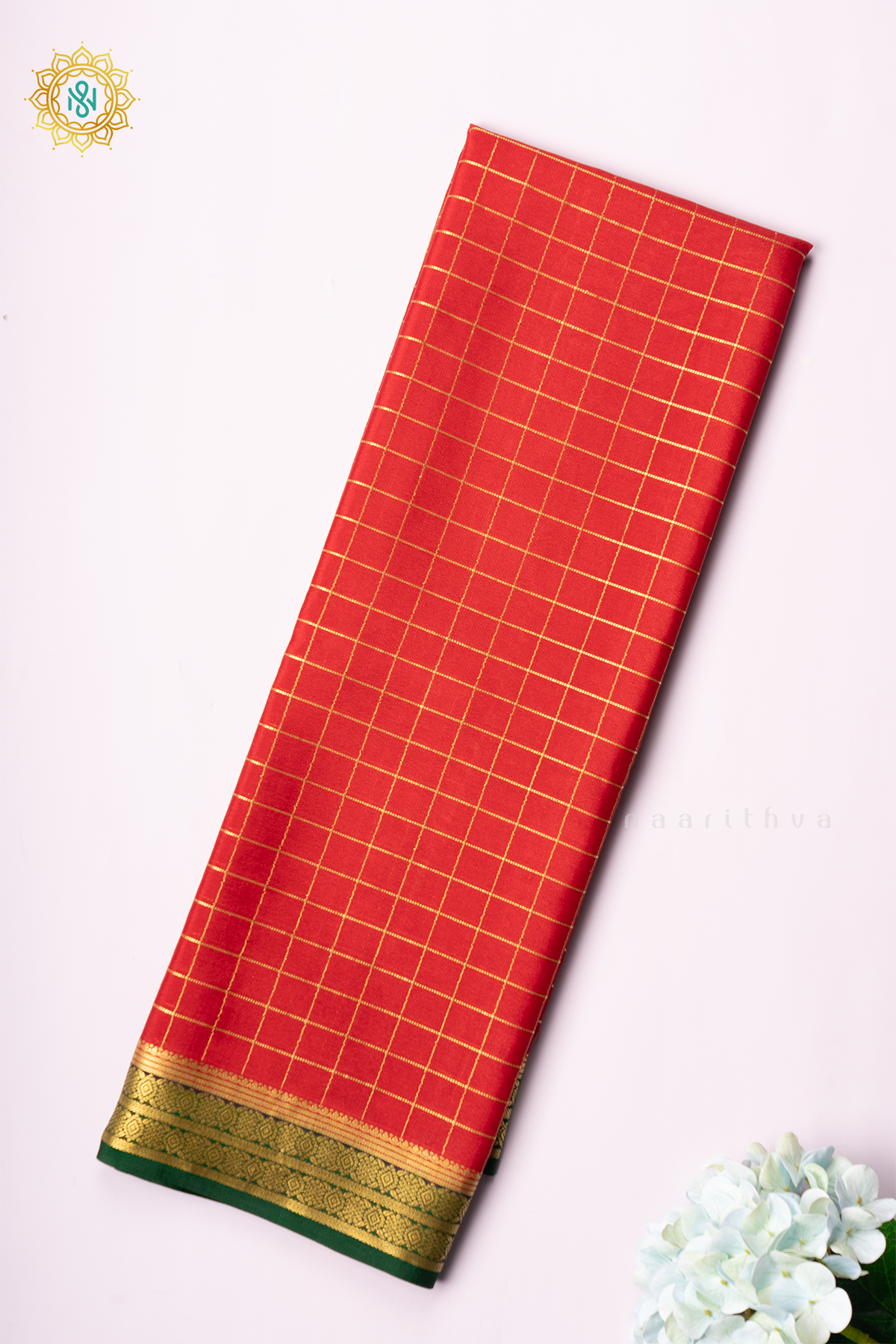 ORANGE WITH GREEN - PURE MYSORE CREPE SILK