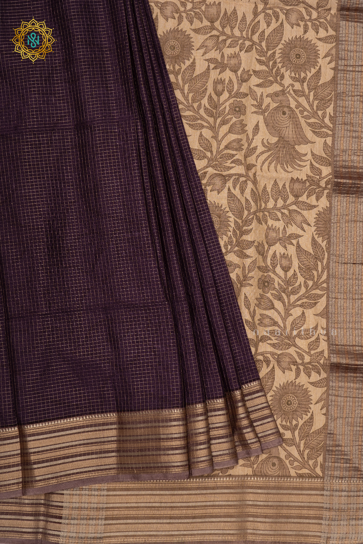PURPLE WITH BEIGE - SEMI CREPE SILK