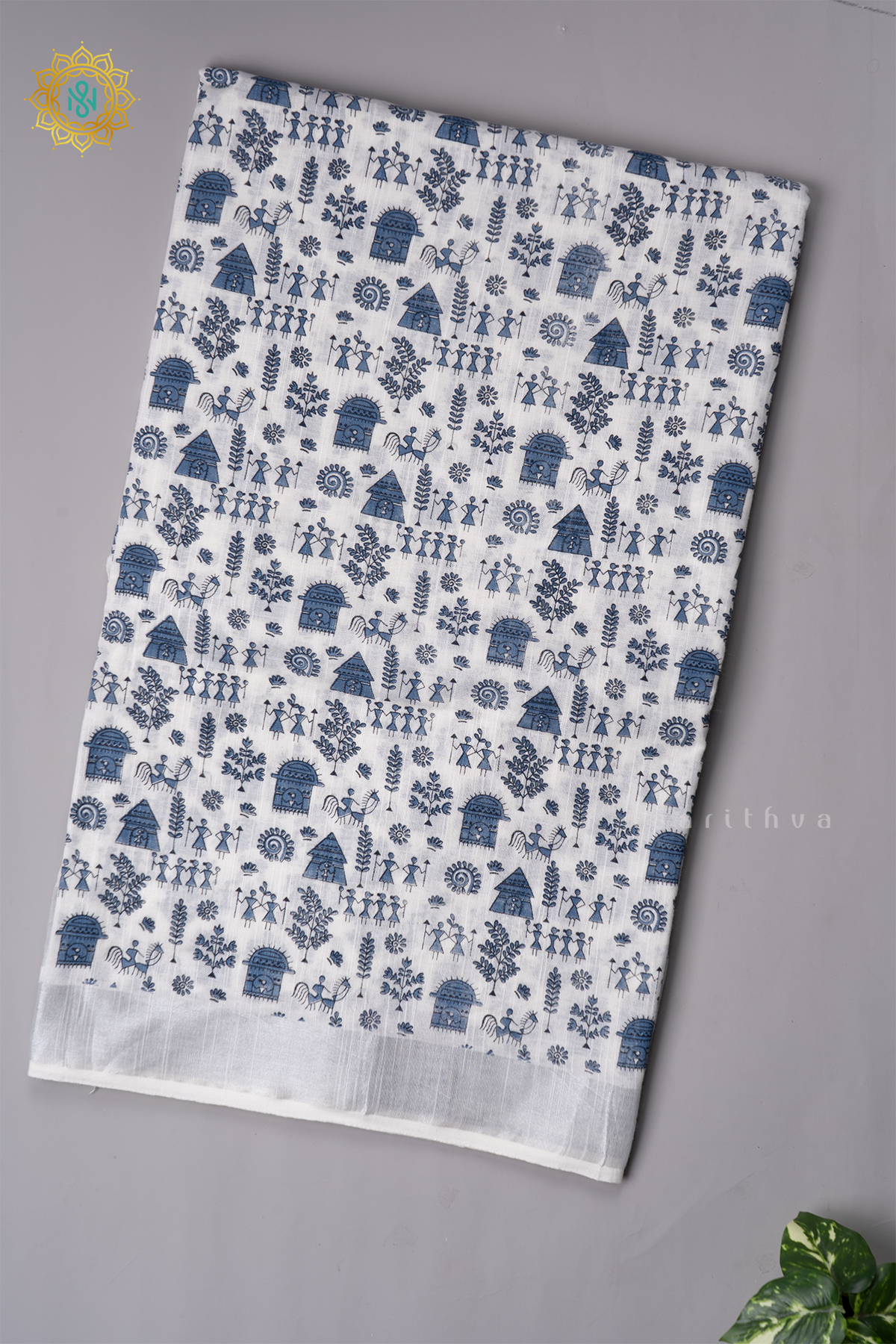 WHITE WITH BLUE - LINEN BY COTTON