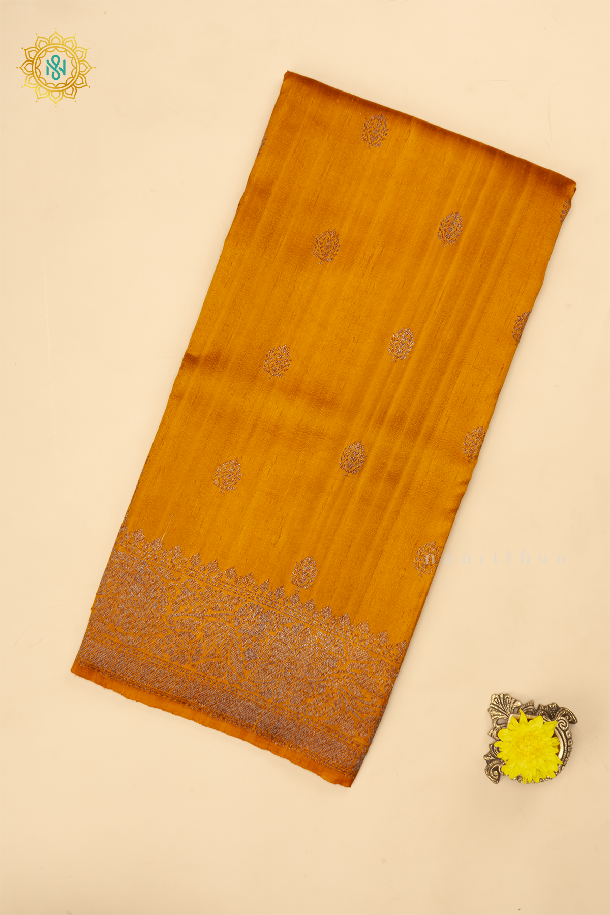 YELLOW - PURE BANARASI RAW SILK SAREE WITH ALLOVER ZARI WOVEN BUTTAS AND BORDER