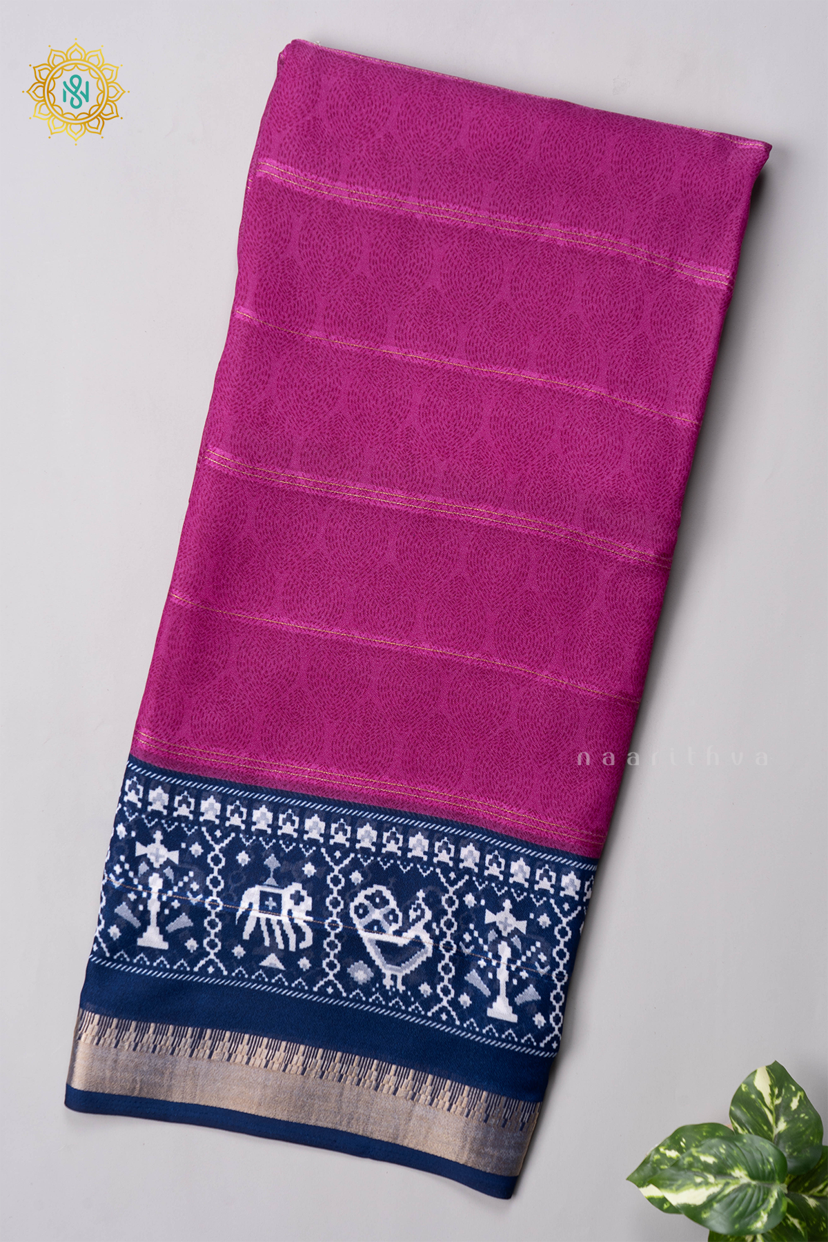 MAGENTA WITH PEACOCK BLUE - SEMI GEORGETTE