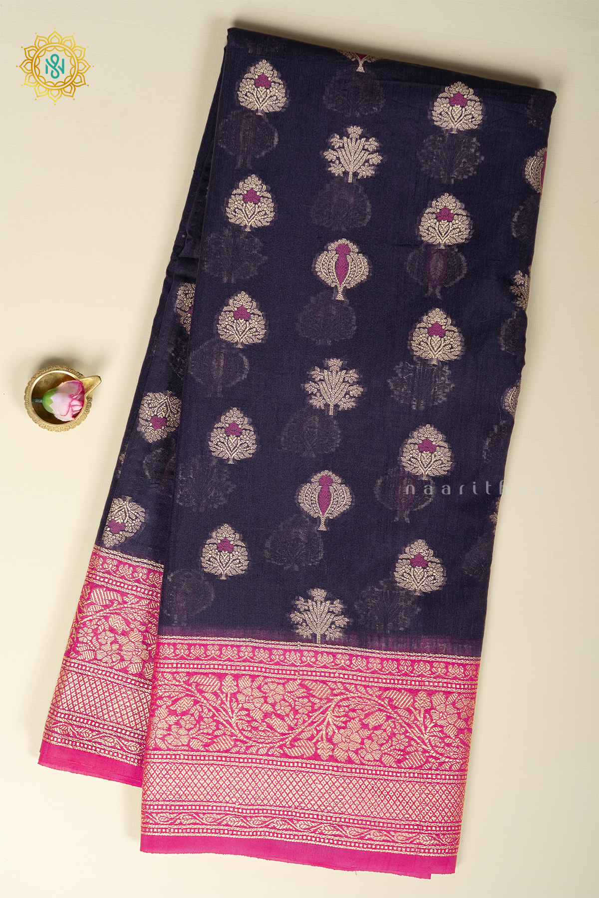 NAVY BLUE WITH PINK - JUTE COTTON