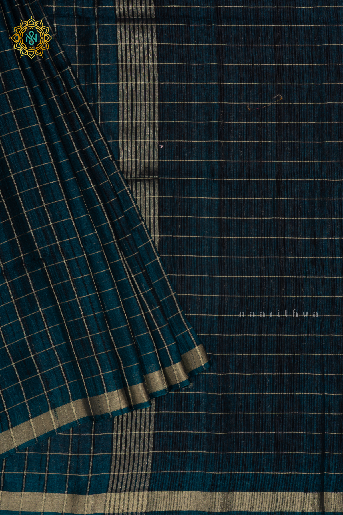 BLUE - SEMI RAW SILK SAREE WITH ALLOVER ZARI CHECKS