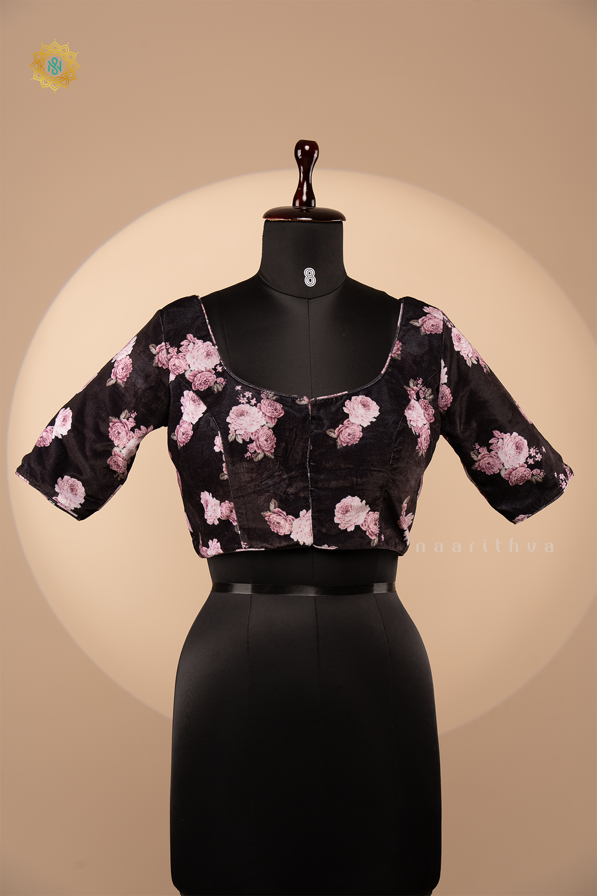 BLACK - VELVET READYMADE BLOUSE DIGITAL PRINTS