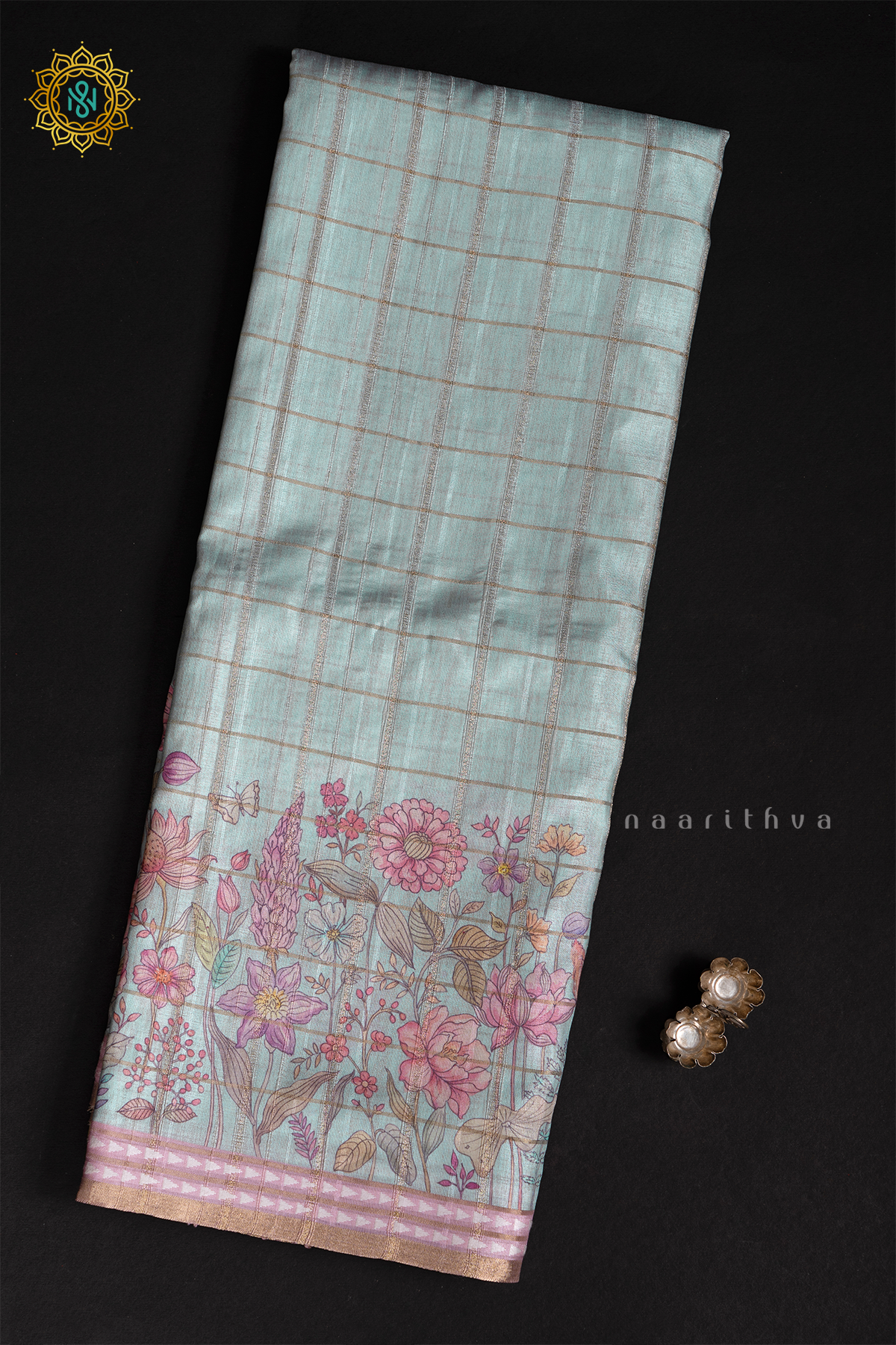 AQUA BLUE WITH LIGHT PINK - KOTHA TUSSAR